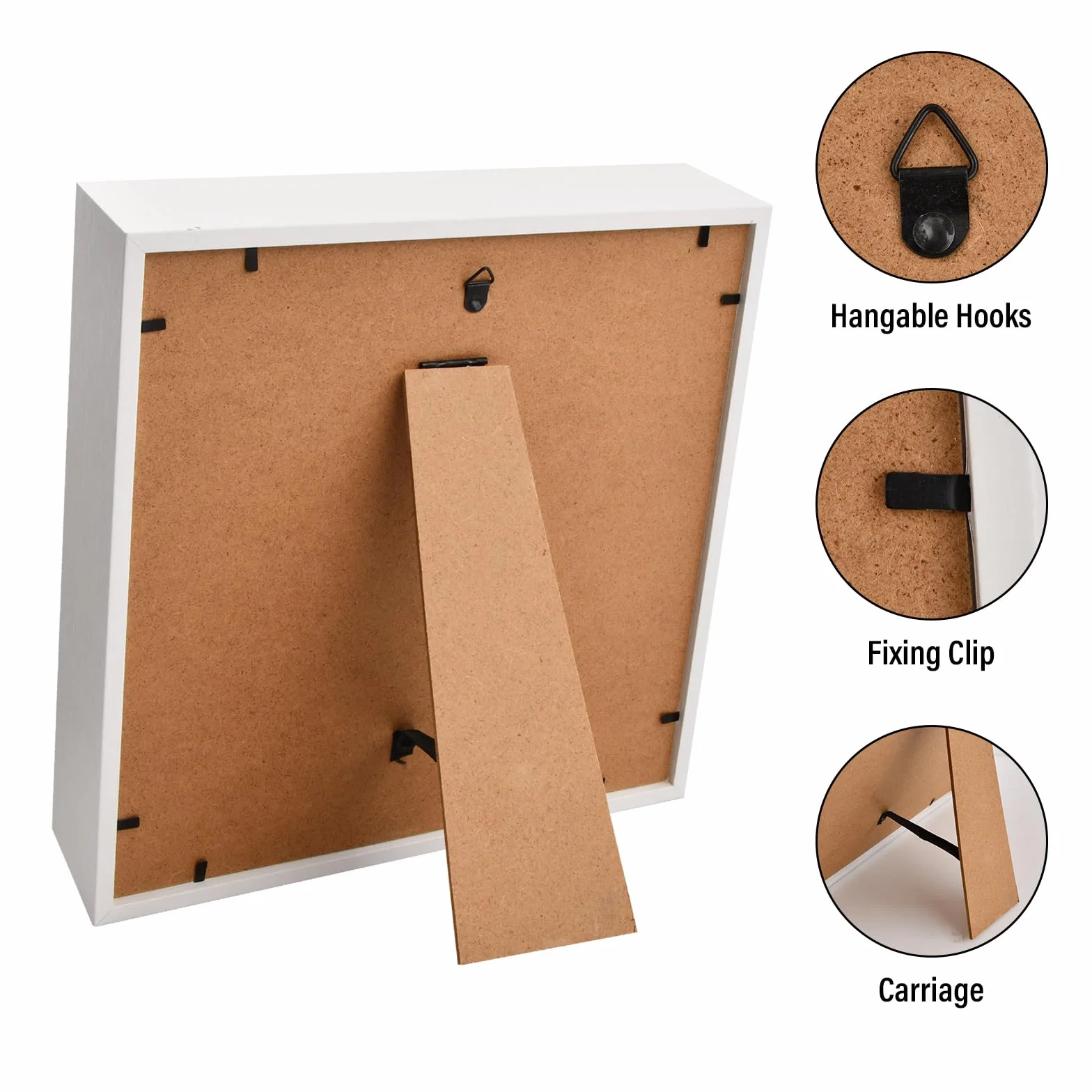 Cadre de Boîte d'Ombre 3D en Bois 27x27cm Blanc pour Photos Médailles Souvenirs