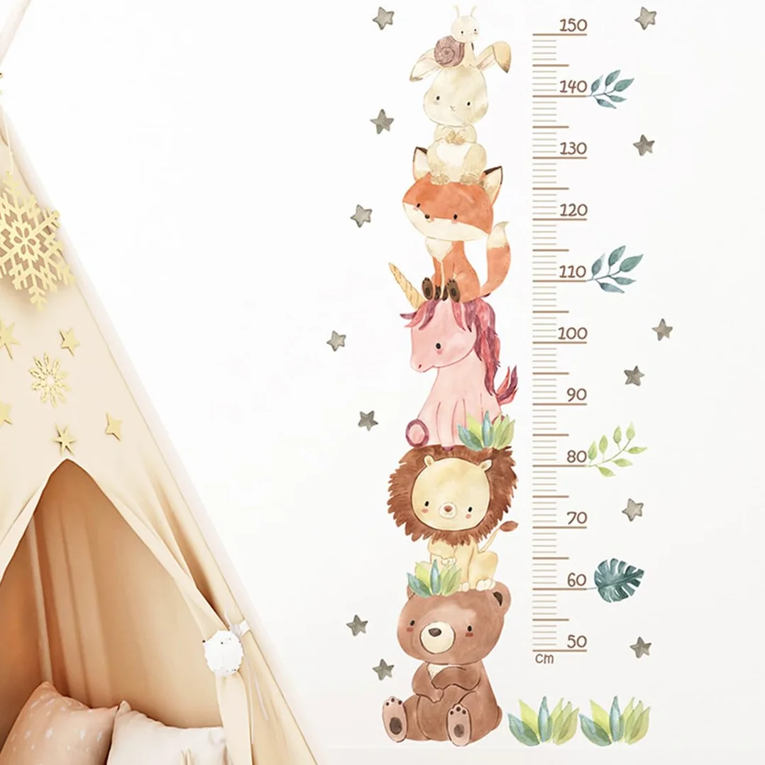 Toise murale autocollante animaux forêt pour enfants mesure 50-150 cm décoration chambre