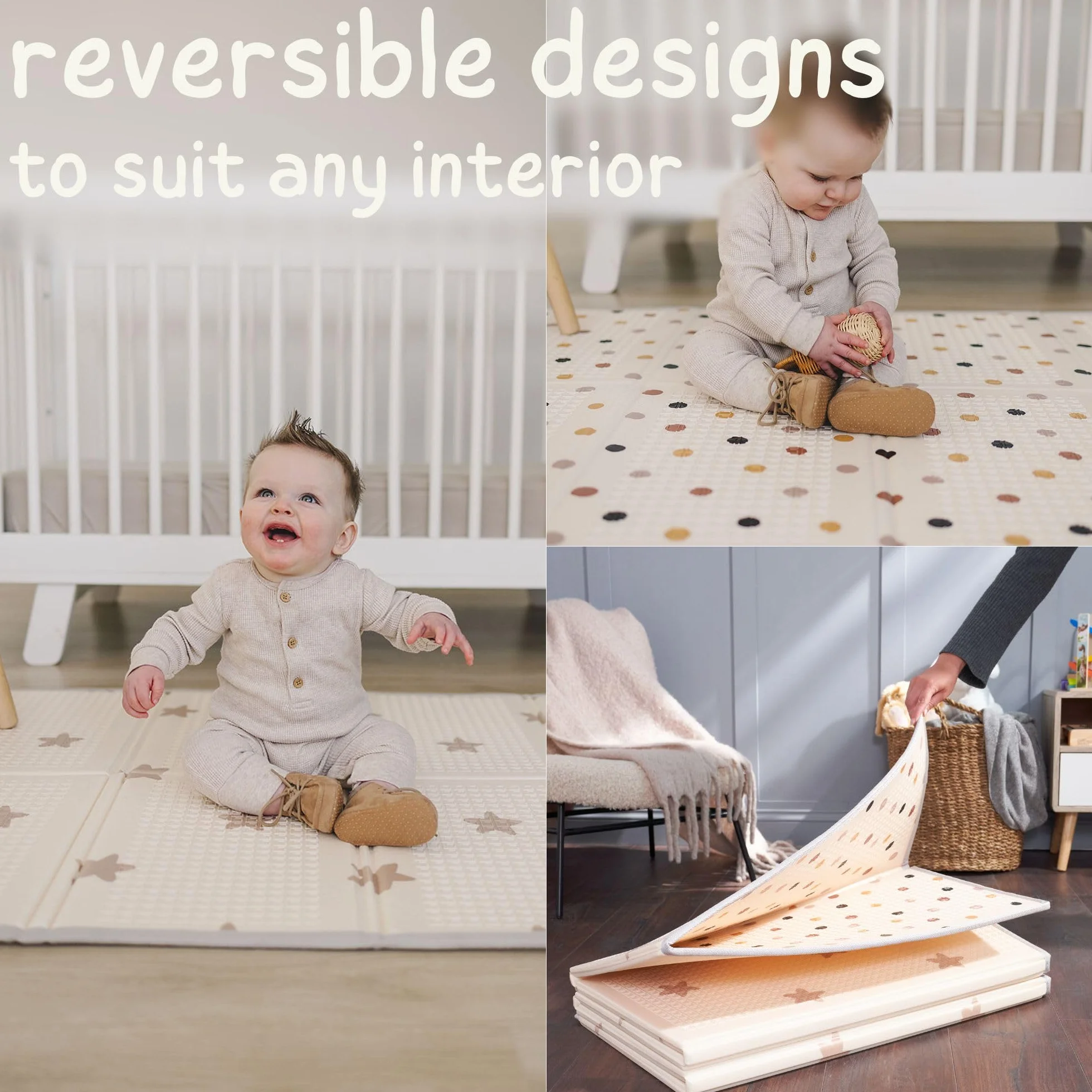Bubba Bear Tapis d'éveil XXL en Mousse Pliable Réversible 200x150 cm Beige pour Bébé