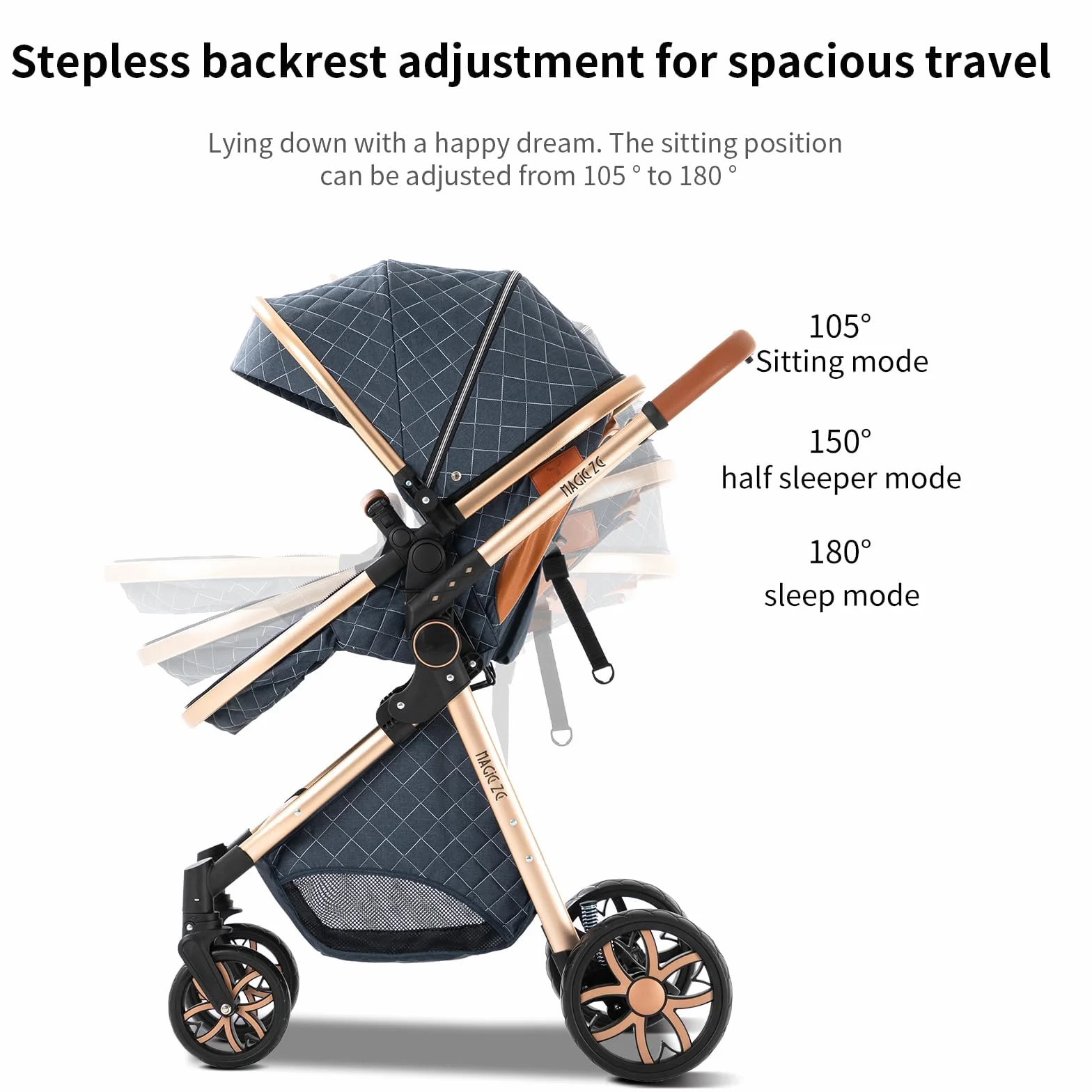 Poussette 3 en 1 Bebe avec Mode Double Poussée Réversible, Poussette Citadine Nacelle Grande, Cadre en Alliage d'aluminium Pliable Haut Paysage (225 Chocolate)