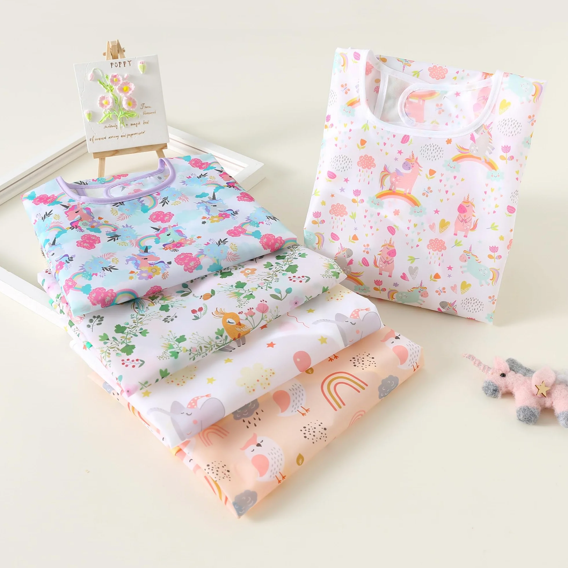 Bavoirs à Manches Longues Imperméables Lot de 5 Tablier Peinture Enfant 5 Mois à 3 Ans