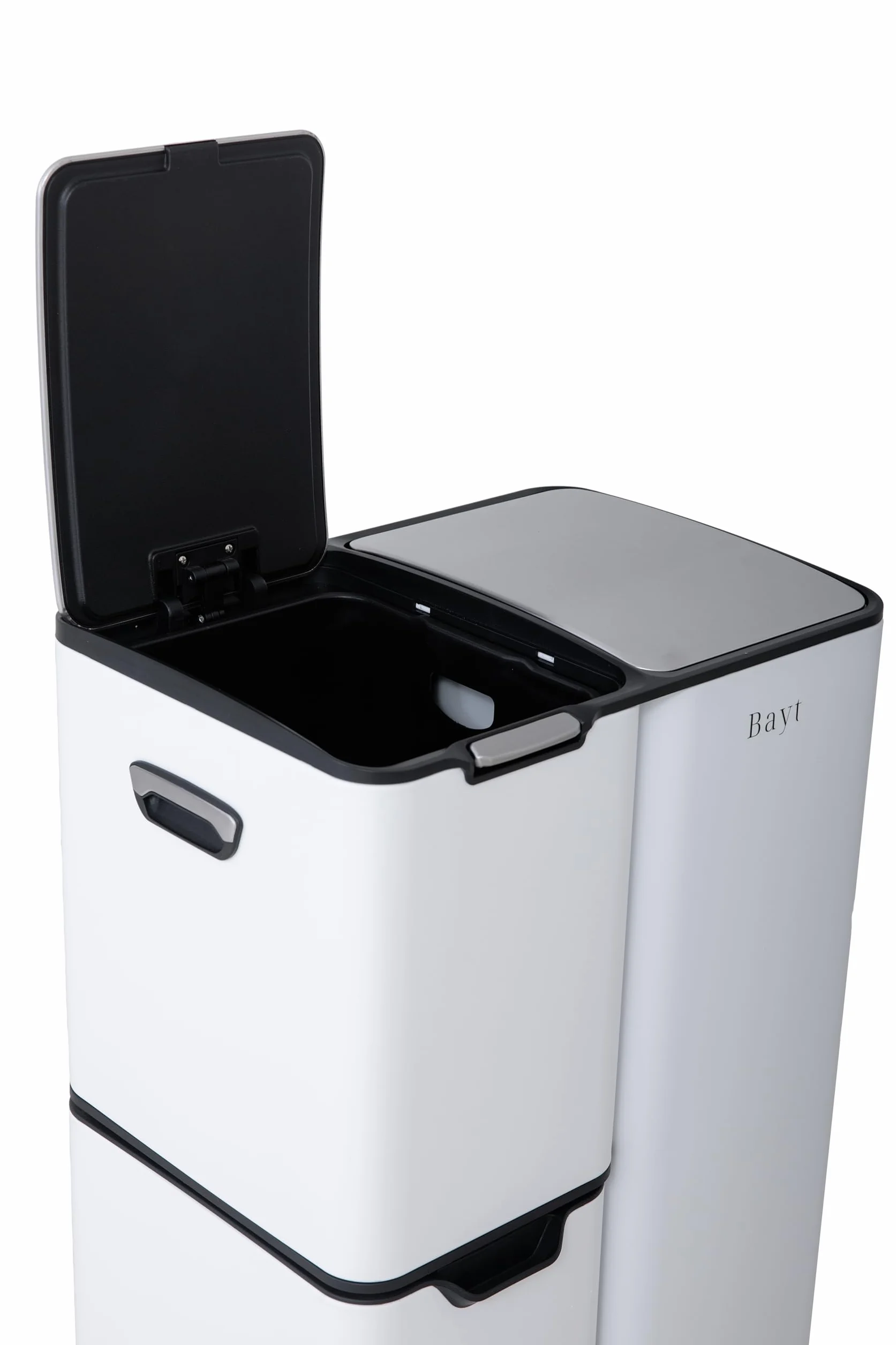 Poubelle Tri Selectif Cuisine 60L Inox 3 Compartiments Anti Odeur Pédale Blanc