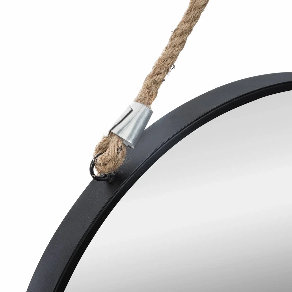 Atmosphera Miroir Rond à Suspendre Noir 38 cm Cadre Métal Corde Jute