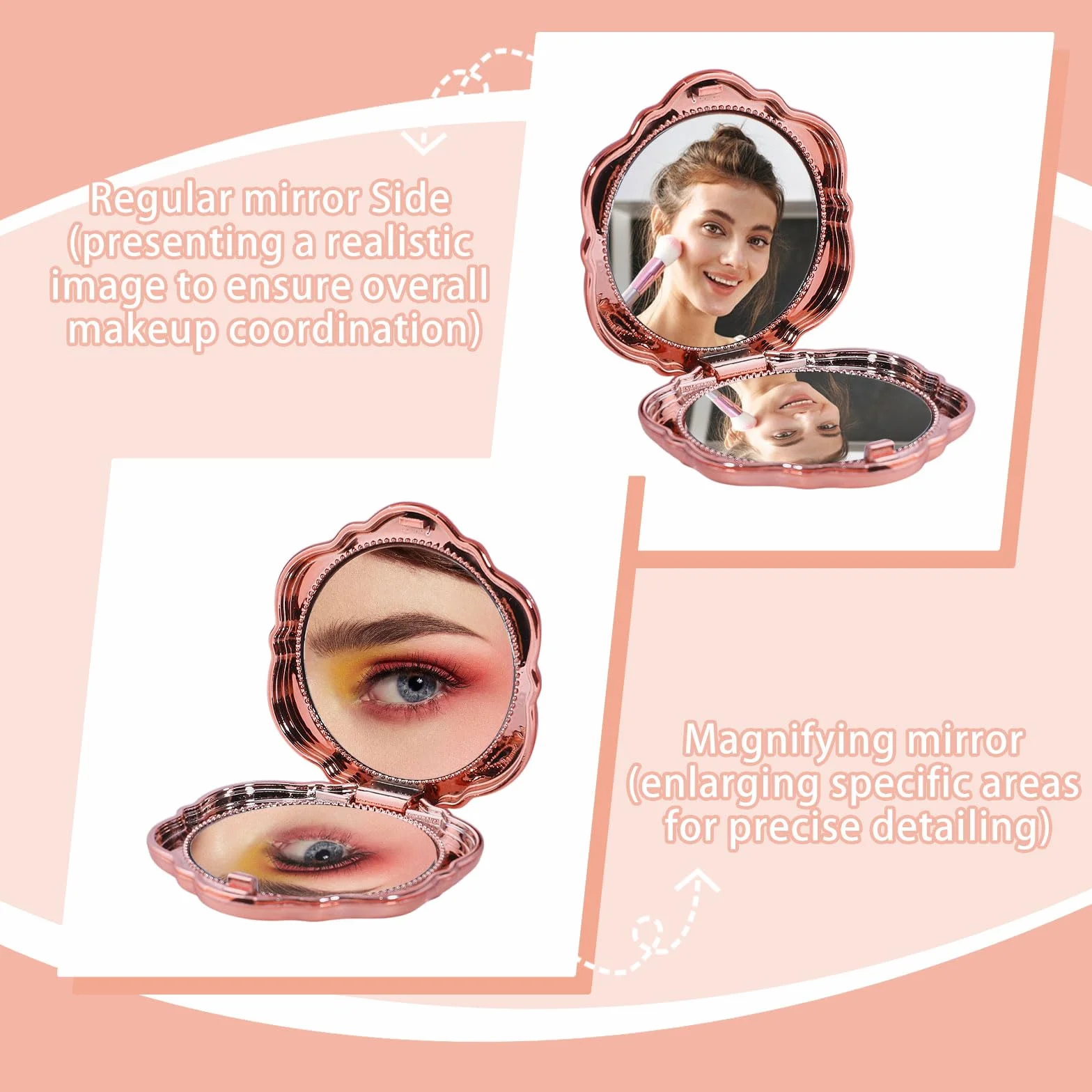 FREEBLOSS Lot de 50 Miroirs de Poche Rose Compact 3D avec Cartes et Pochettes Organza pour Mariage Anniversaire Fête Prénatale Voyage 2.5"