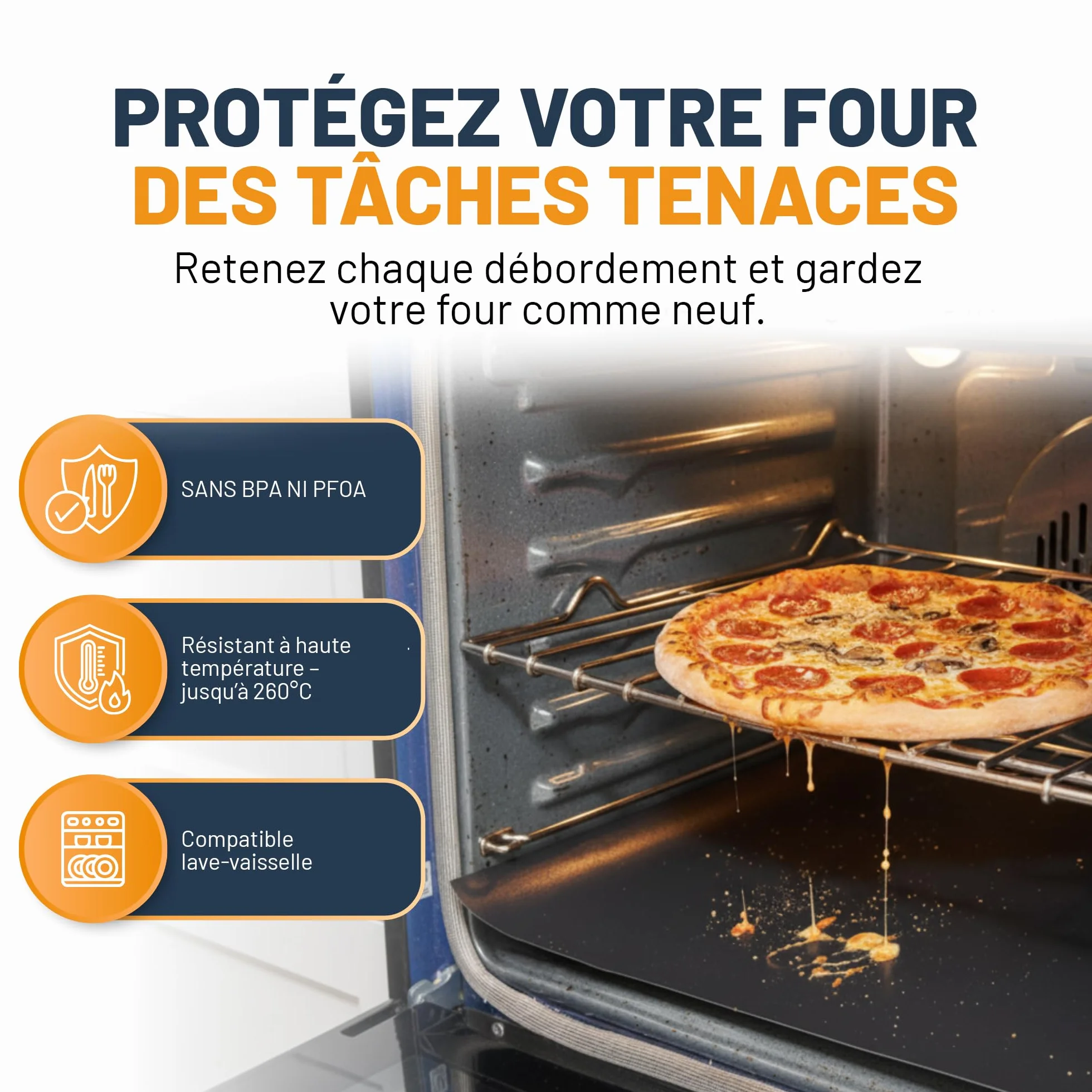 Feuille Protection Four Cuisson Antiadhésive Lot de 2 Tapis Reutilisable 32x50cm Noir
