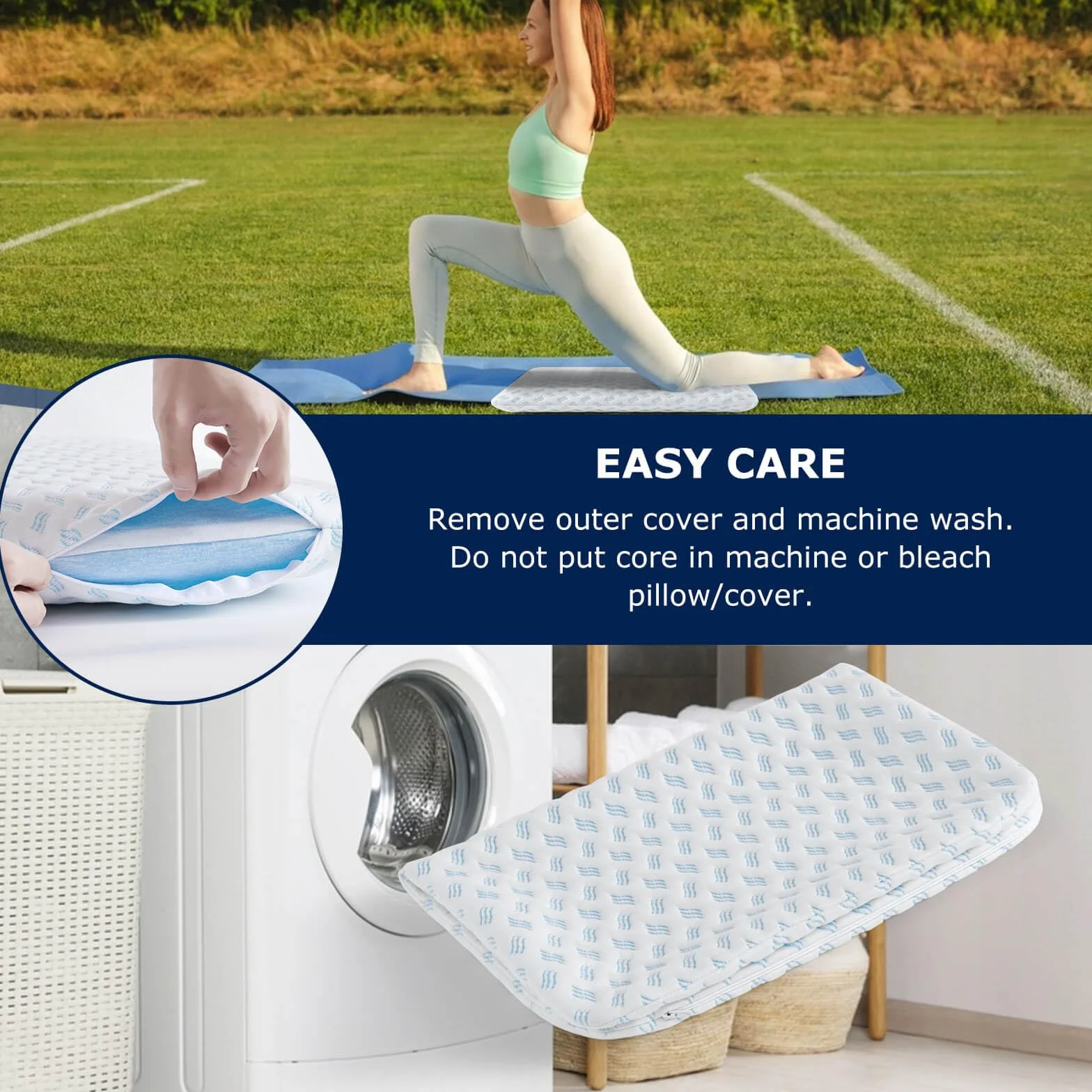 Oreiller en mousse à mémoire de forme, super fin, 40 x 60 x 7 cm, doux pour un sommeil réparateur, avec sac pour les voyages, le yoga, la méditation, avec housse lavable