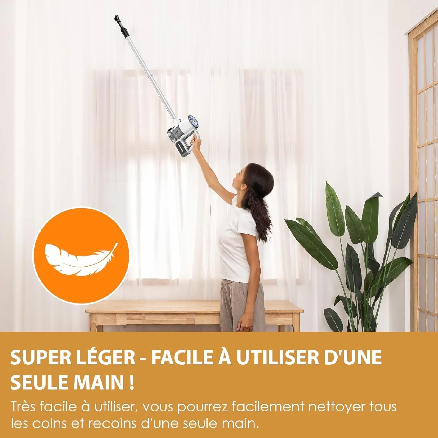 VersLife Aspirateur Balai sans Fil 30Kpa 30 Min Autonomie 4 en 1 sans Sac Poils Animaux Tapis Sols Blanc