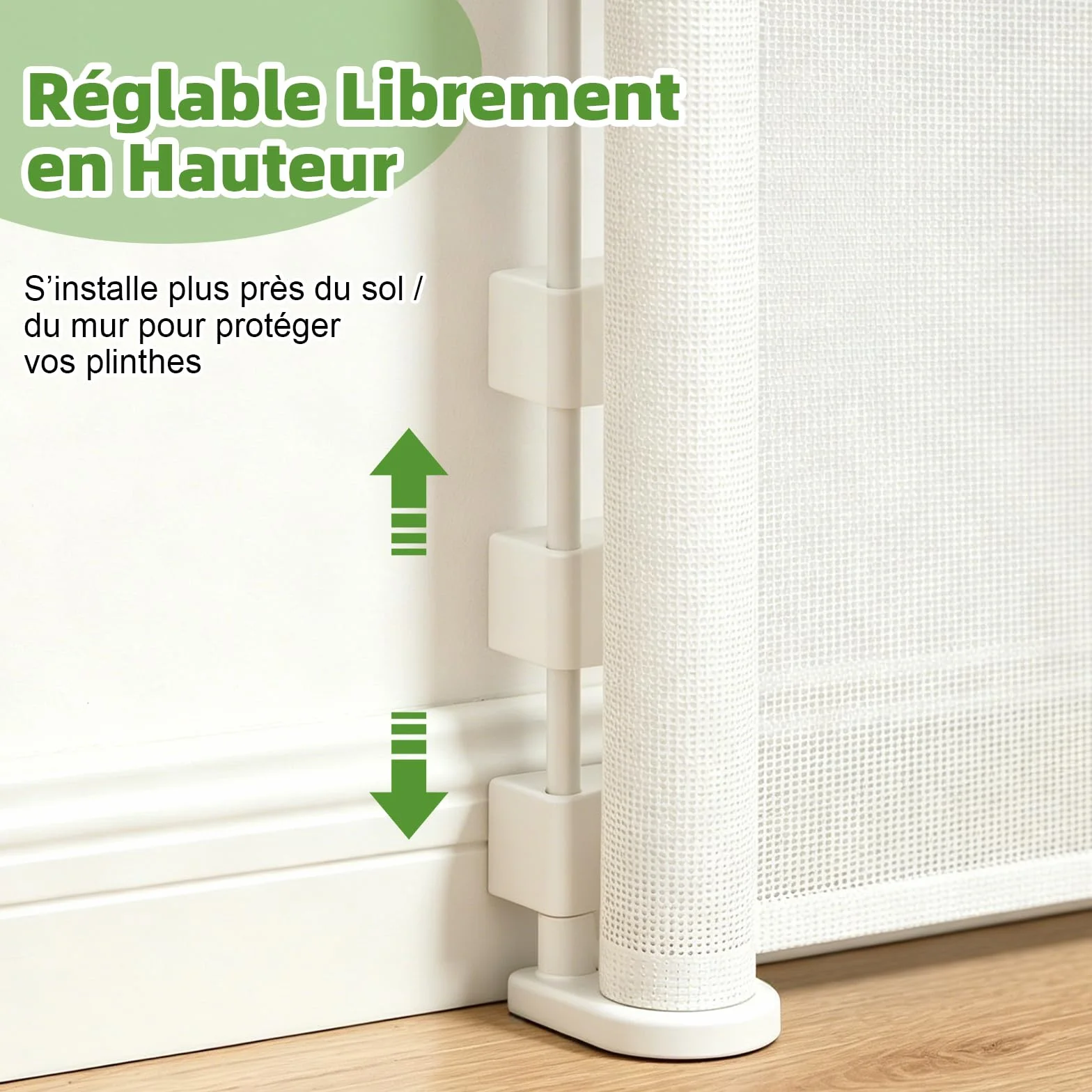 Barrière de Sécurité Rétractable pour Bébé 0-150 cm, Adaptée aux Escaliers, Couloirs, Intérieur et Extérieur (Blanc)