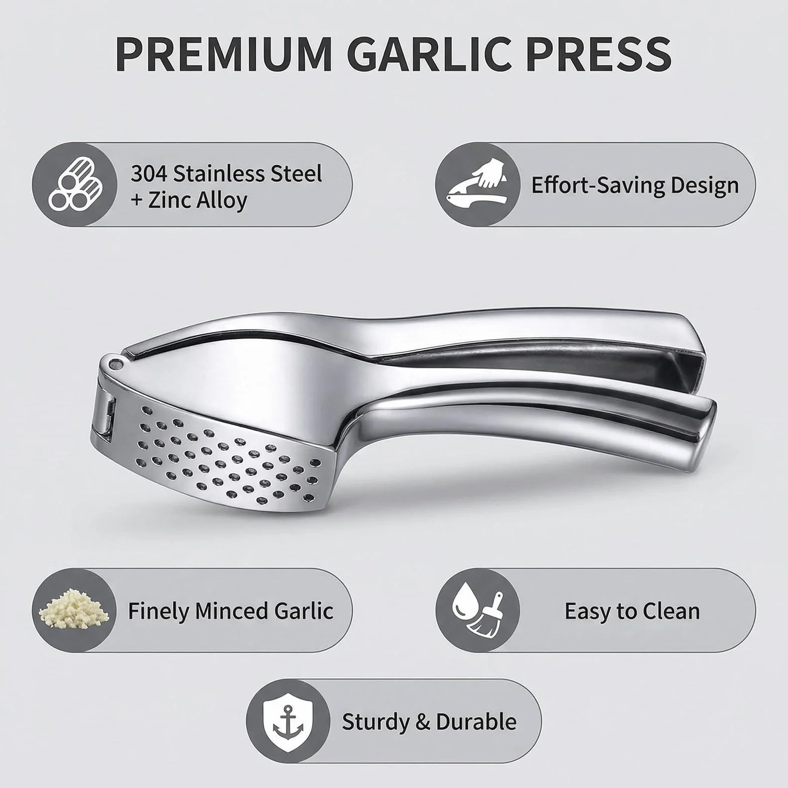 Presse Ail Inox Professionnel Hachoir Robuste Acier Inoxydable Écrase Sans Effort