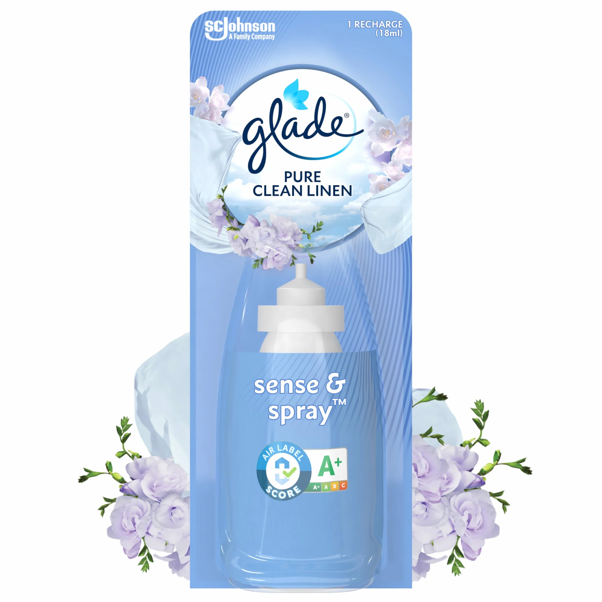 Glade Sense et Spray Recharge Diffuseur Détection Mouvement Huiles Essentielles Pure Clean Linen 1 Recharge