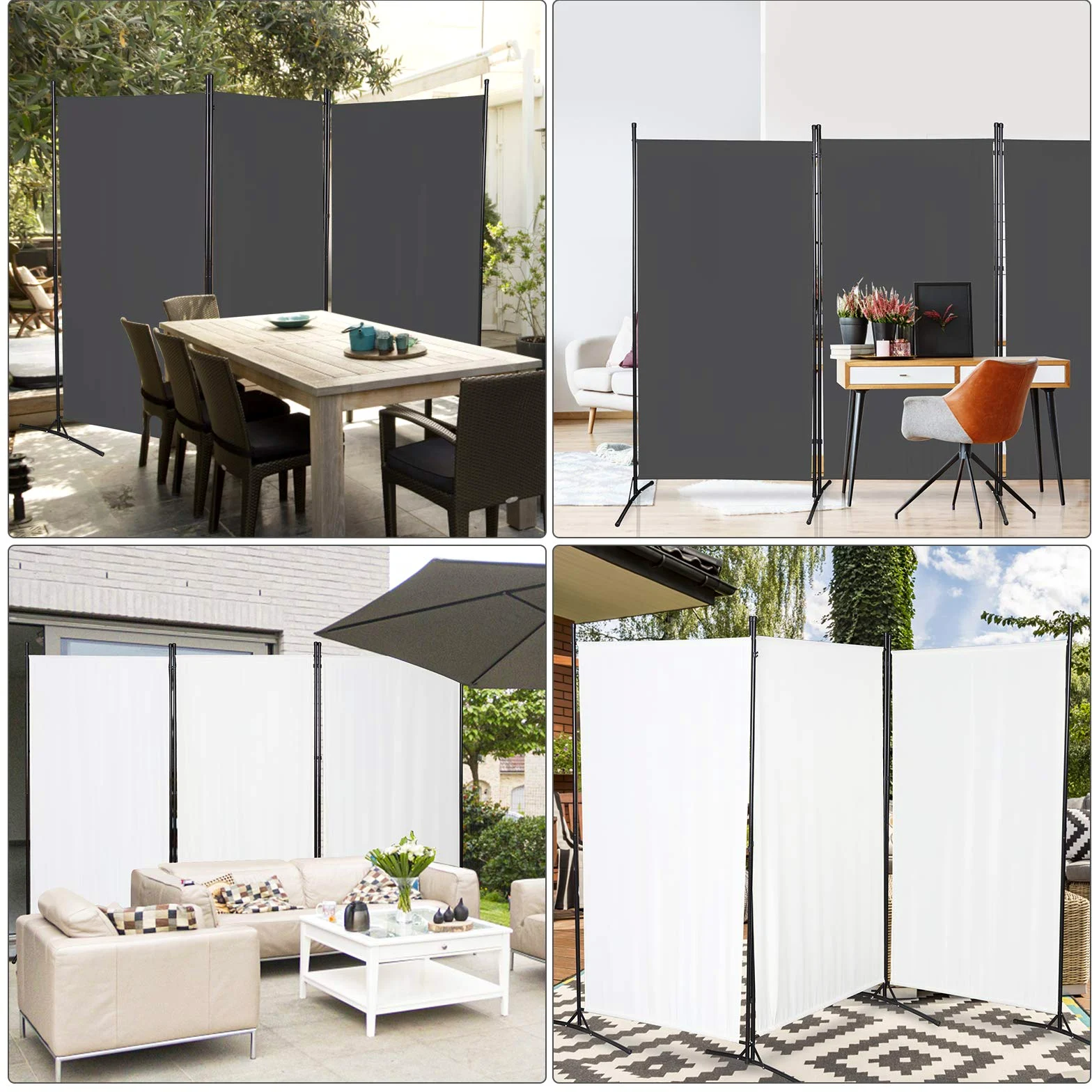 Ikodm Paravent 3 pièces 260 x 180 cm, cloison de séparation de balcon, paroi de séparation pliable, pour extérieur, bureaux, balcon, anthracite