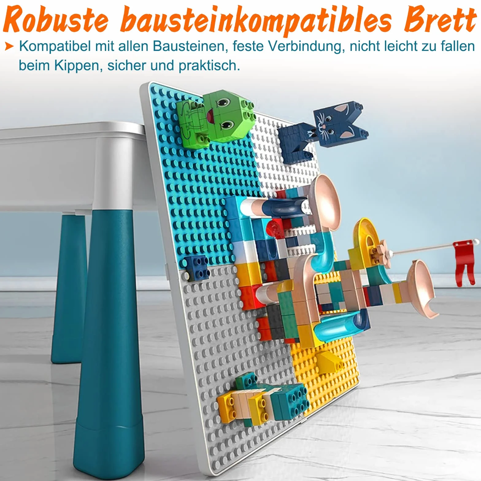 Table 6 en 1 pour enfant avec 2 chaises et 163 blocs de construction - Table d'activité multifonction plateau double face
