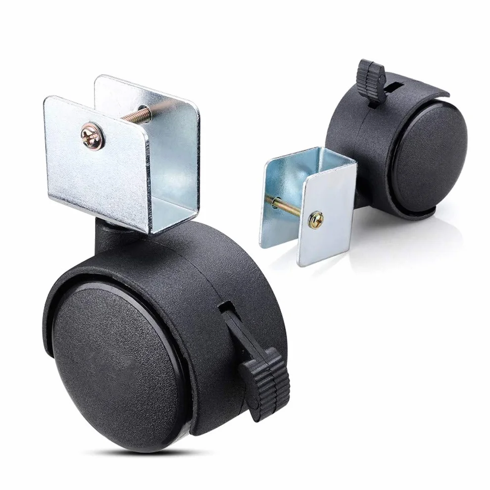 Roulettes de Lit d'enfant 50mm 4 Roues Pivotantes avec Frein Double Roue Charge 70kg Noir Support en U 20mm