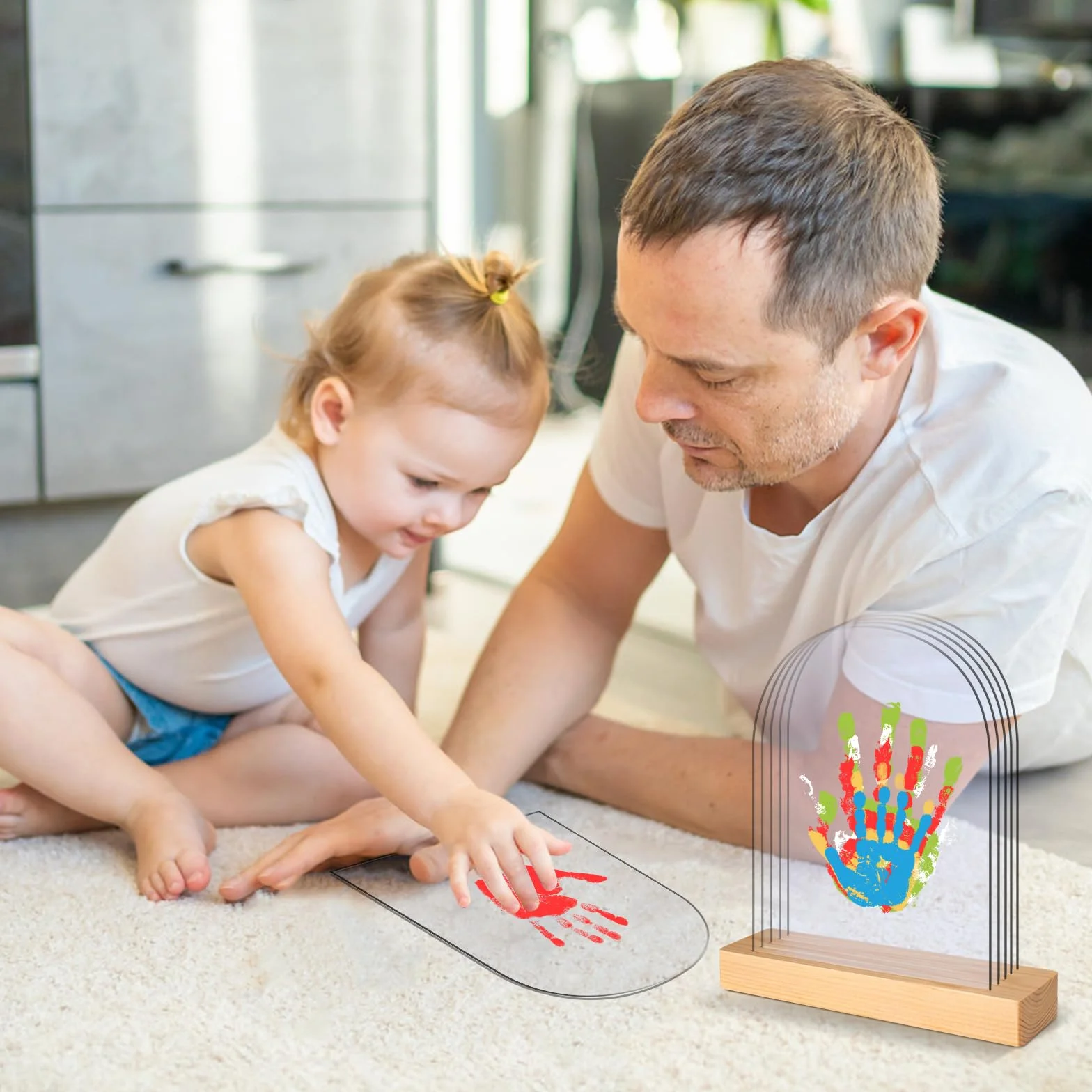 Empreinte Main Famille 5 Plaques Plexiglas 6 Couleurs Pigments, Empreinte Bebe Anniversaire Fête des Mères Pères Événements Familiaux