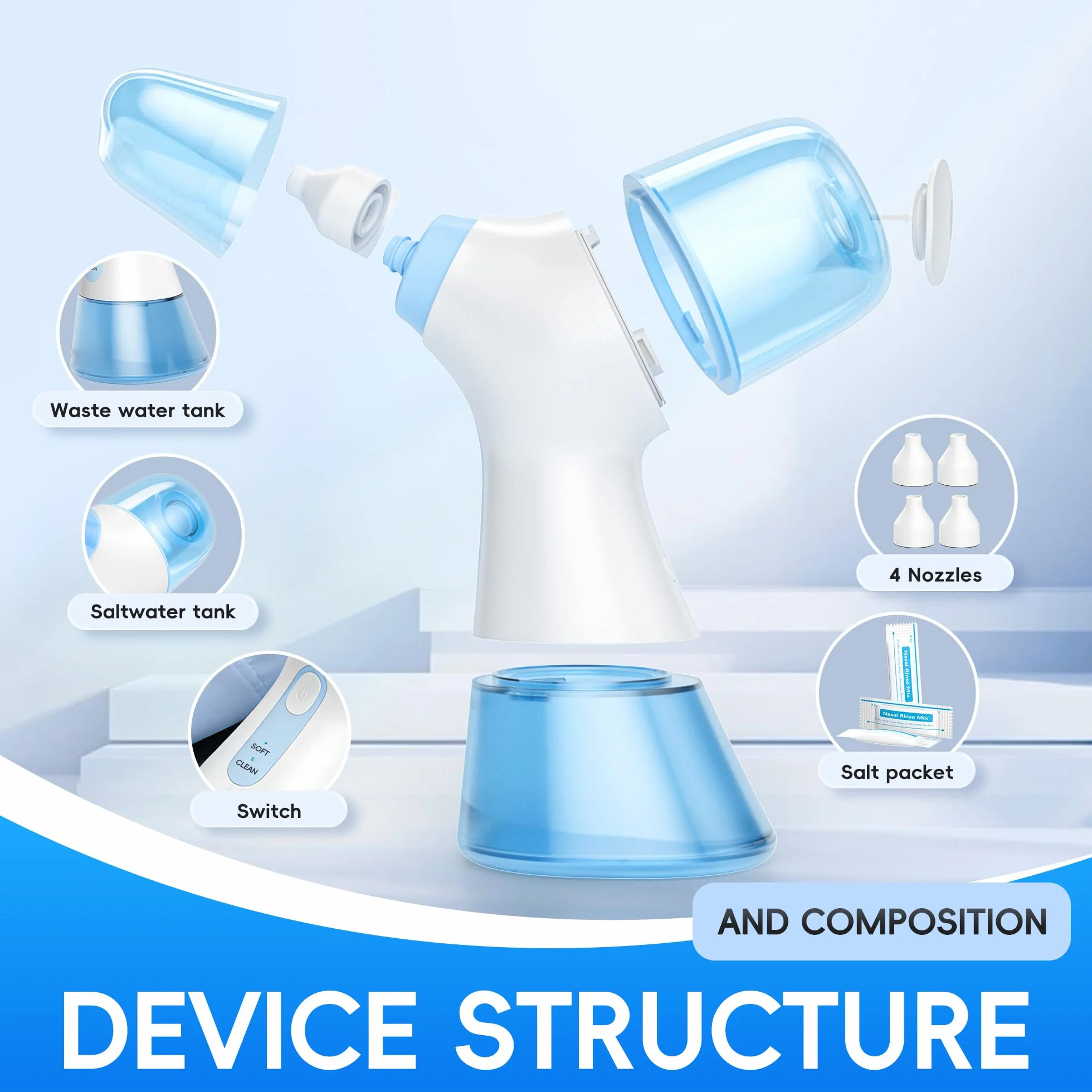 Système de rinçage nasal électrique 2 modes auto-nettoyage élimination déchets 30