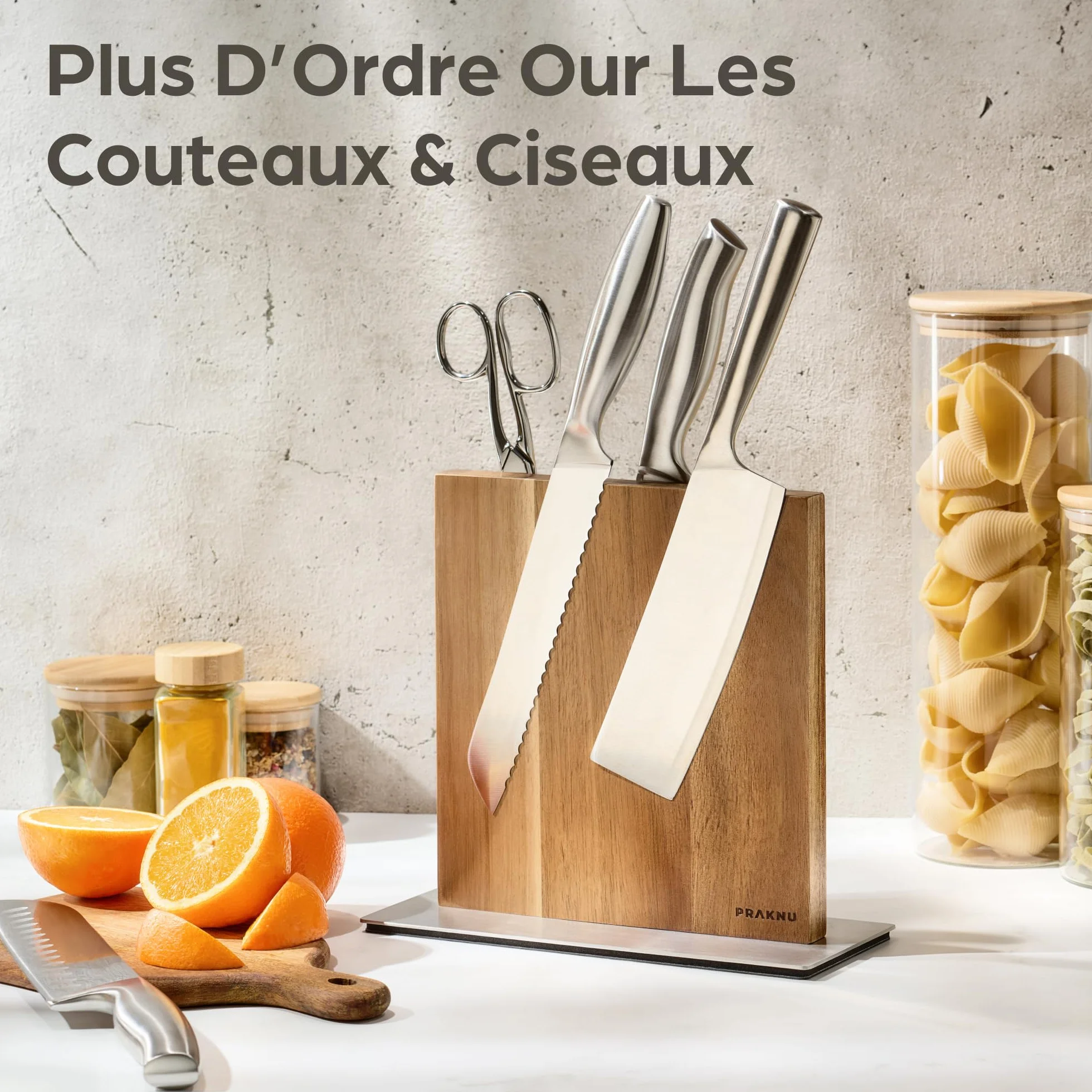 Bloc à Couteaux Aimanté Double Face en Bois d'Acacia FSC – Porte Couteaux de Cuisine – Magnetic Knife Holder – Rangement Couteaux
