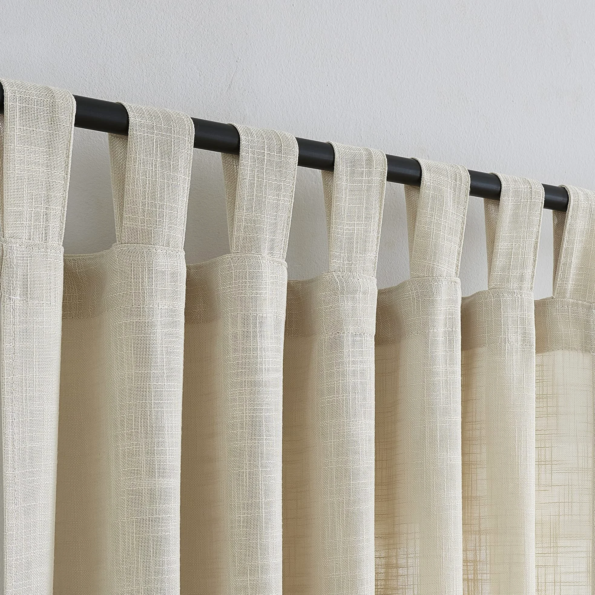 Lot de 2 Rideaux Semi-Transparents en Lin avec Pattes filtrant la lumière pour Salon 132 x 243 cm de Long, Beige