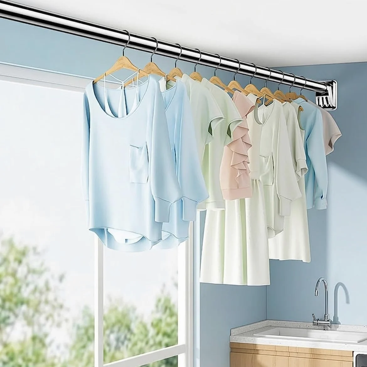 Tringle de Rideau de Douche Réglable Barre Télescopique Extensible 40-250 cm Tringle à Rideaux Tension Sans Percage pour Salle de Bain Cuisine(Blanc,1.1-2.0m/43in-79in)