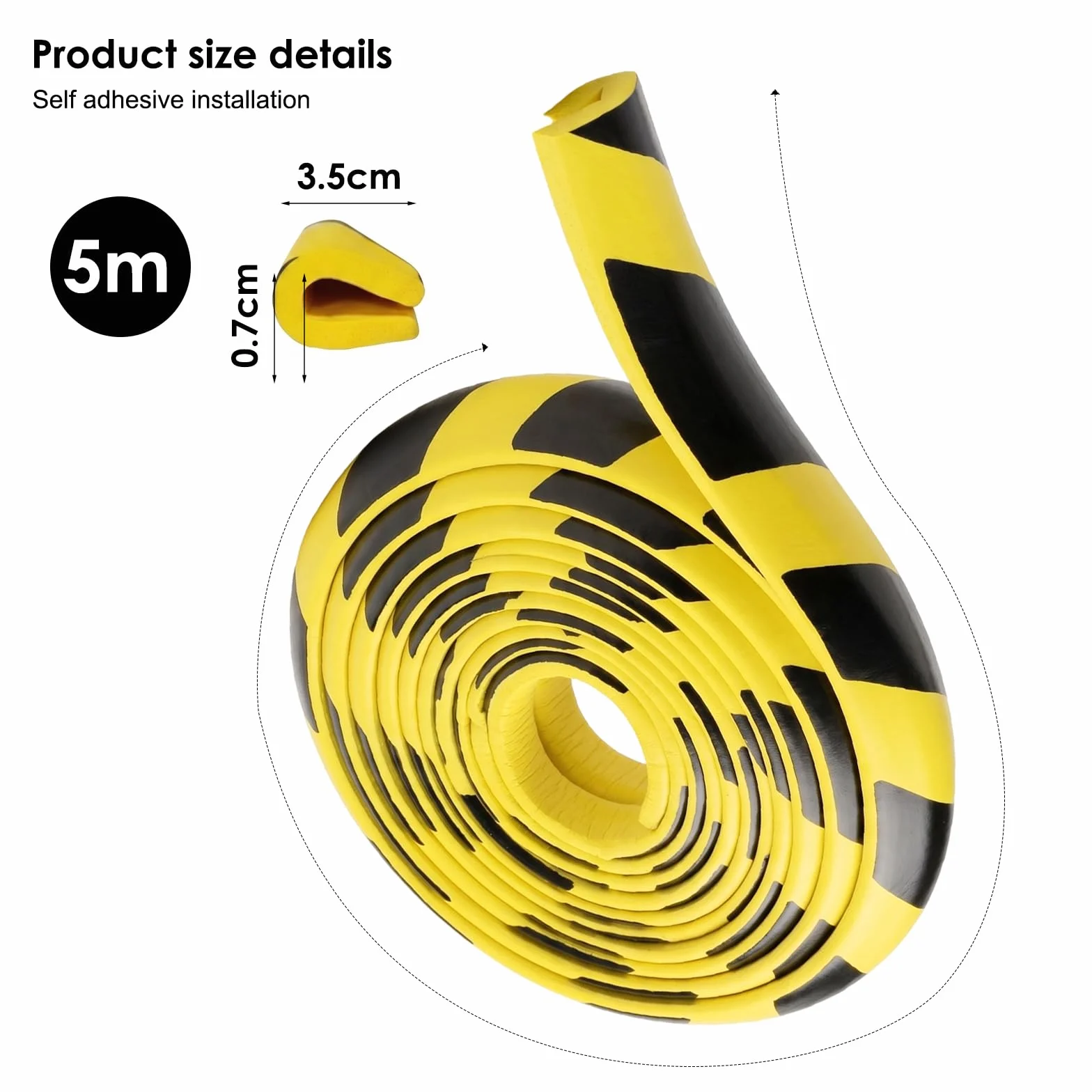 RANJIMA Protection d'angle en Mousse NBR en Forme de L 5 m Noir et Jaune Autocollant