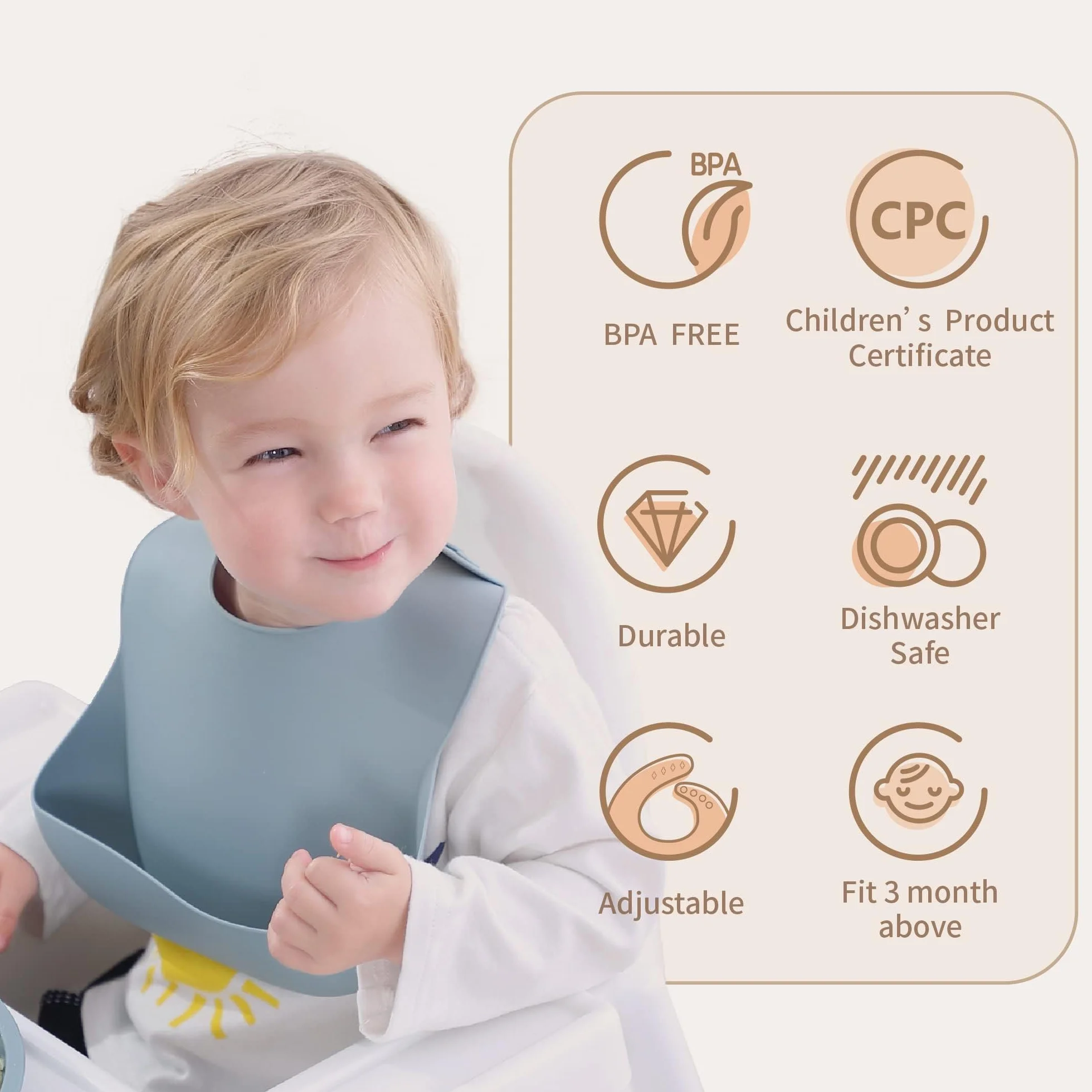 Bavoirs Silicone Bebe sans BPA Imperméable Réglables Naissance