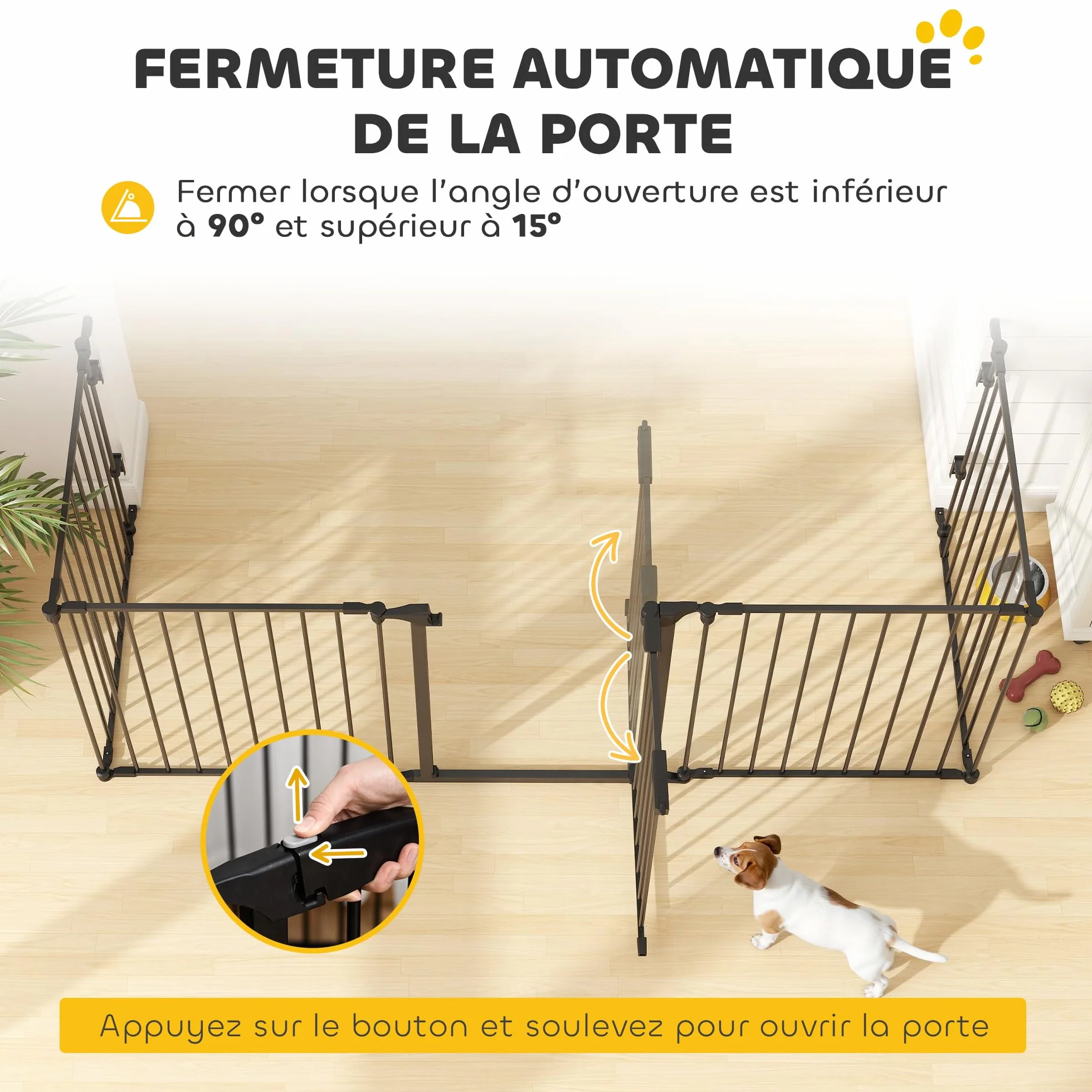 PawHut Barrière de sécurité Parc enclos Chien modulable Pliable Porte intégrée 300L x 74,5H cm métal PP Noir