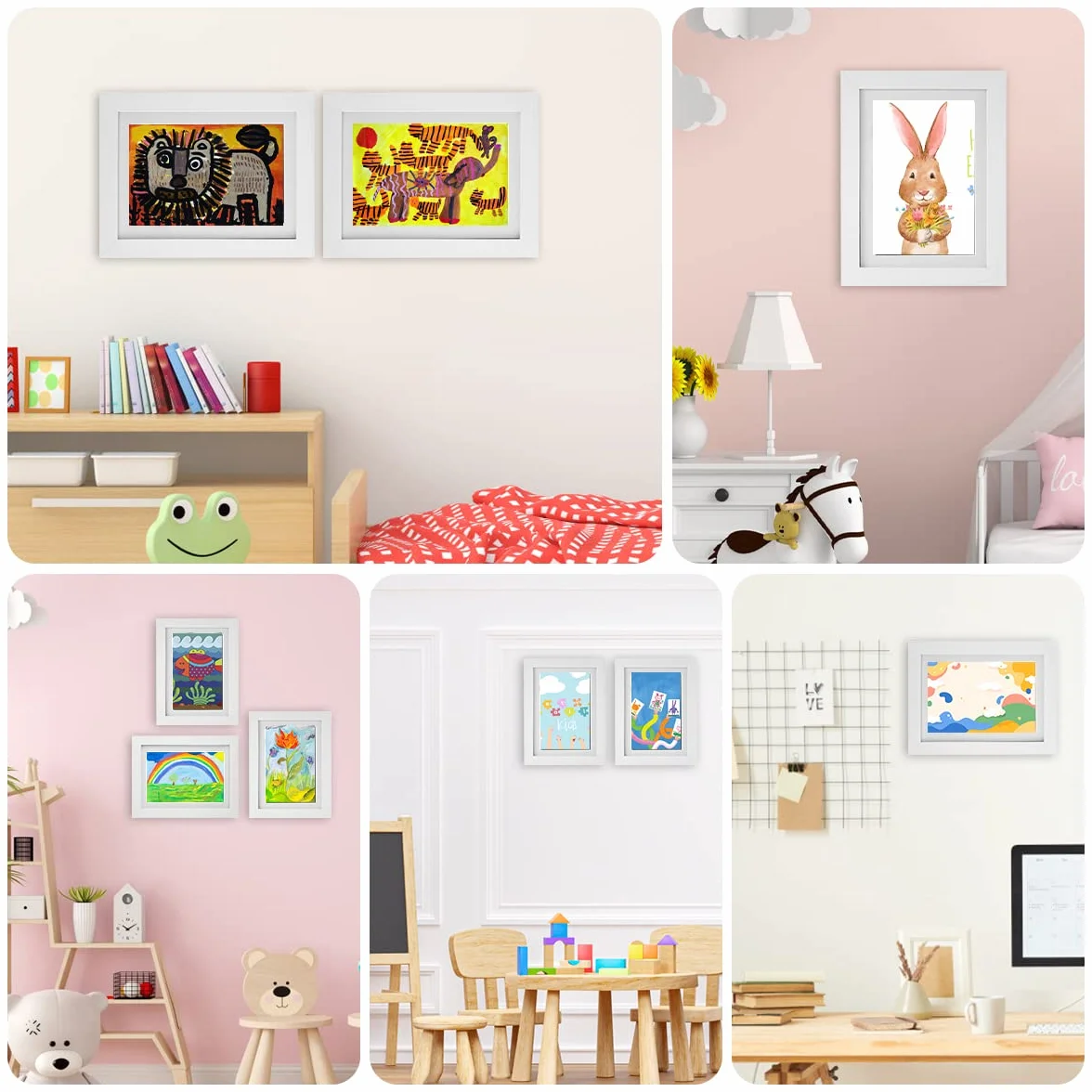 Cadre Photo en Bois pour Enfants A4 Ouverture Avant Blanc