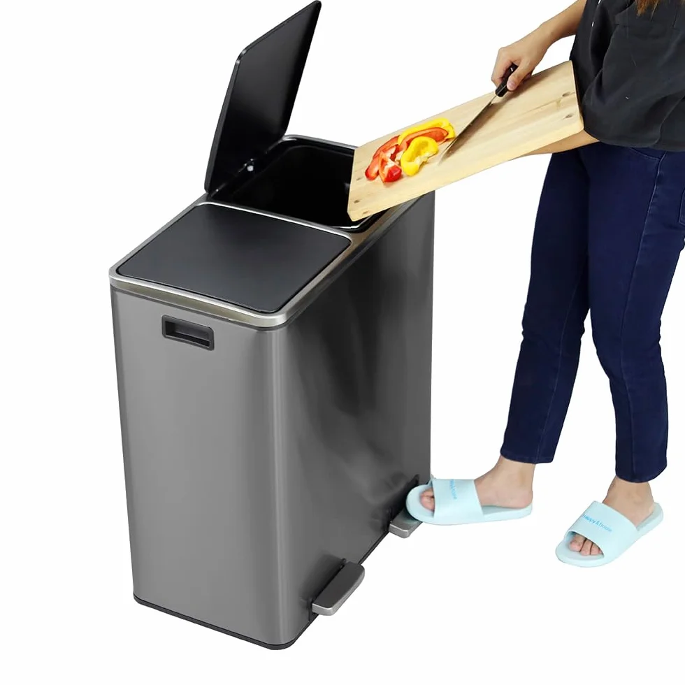 Panana Poubelle à Double Compartiment 60L 2x30L Pédales Métal Sacs Poubelles Gris