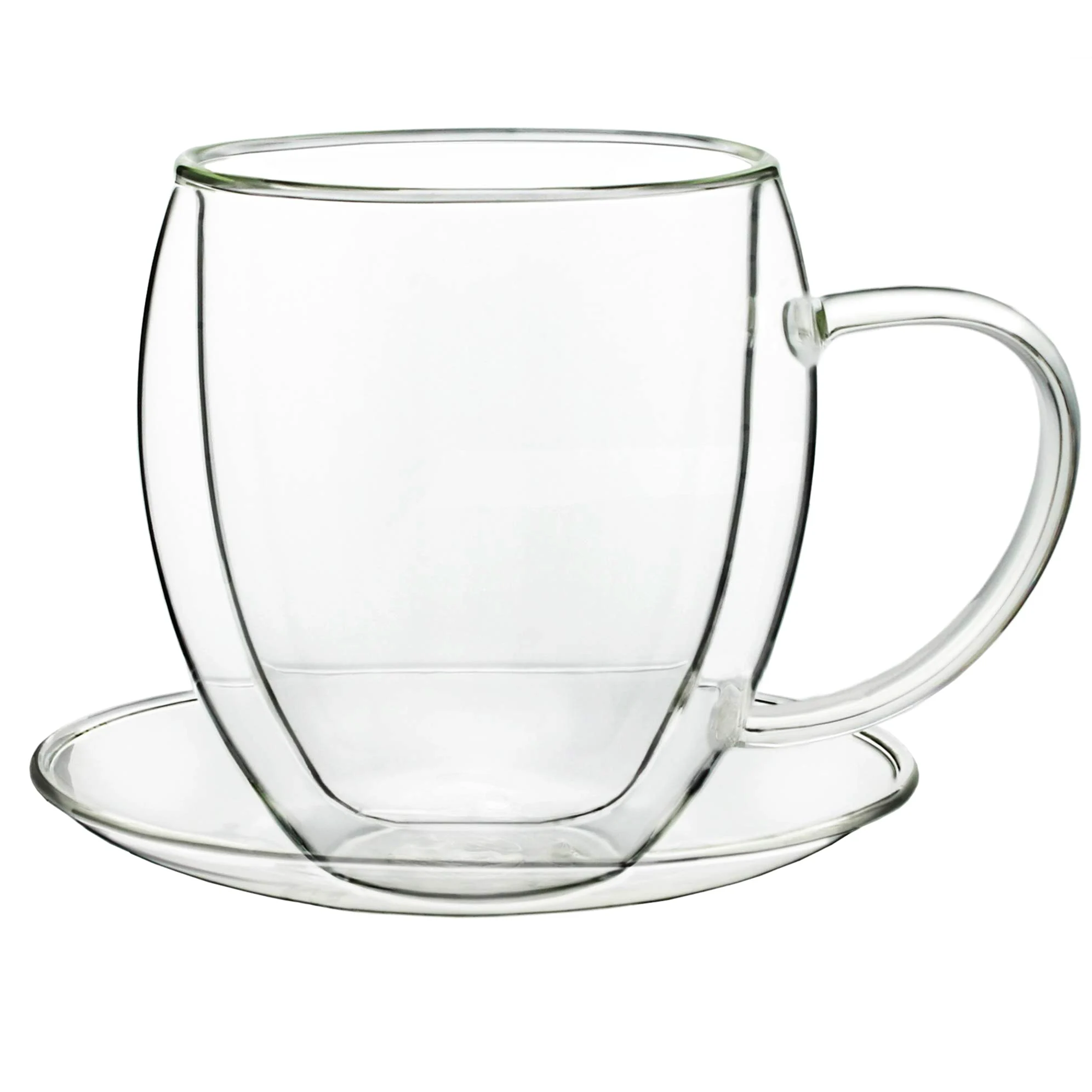 Creano Lot de 6 Tasses à Thé Double Paroi 250ml avec Soucoupes – Grand Set de Service Thermique Bombé en Verre Borosilicate – Idéal pour Gastronomie & Famille