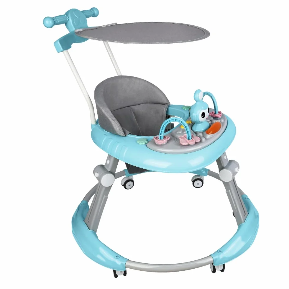 Trotteur Bébé Pliable 6-18 Mois Roues Silencieuses Hauteur Réglable Bleu 70x70x91cm