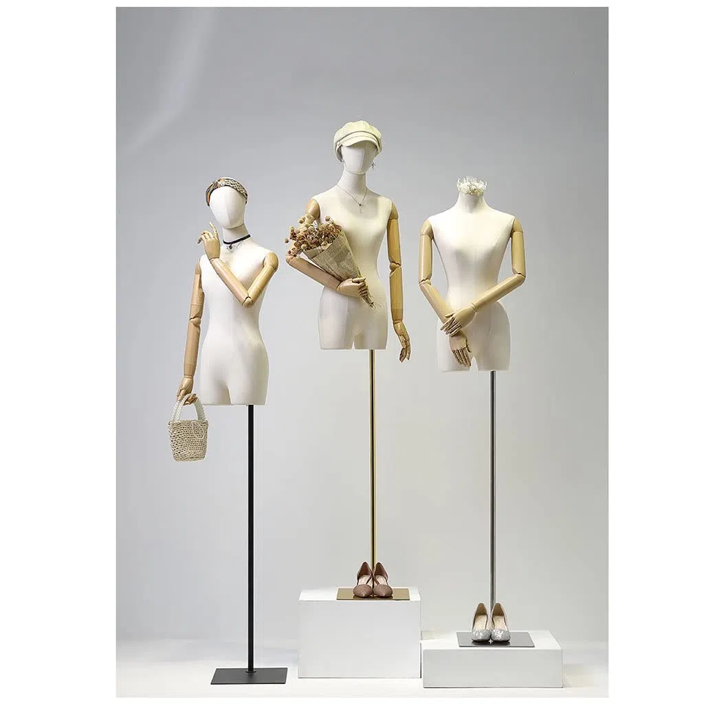 Générique Lot de 3 mannequins de Couture réglables pour Femme avec Bras et tête Amovibles, Hauteur de 150 à 220 cm, pour vêtements, Bijoux, Couture, Base en Bois Massif