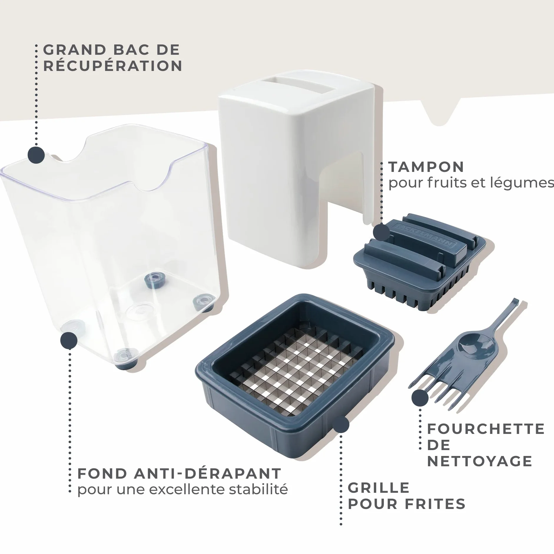 Fackelmann Coupe frite Manuel Plastique Blanc Bleu 11,5 x 10 x 16 cm