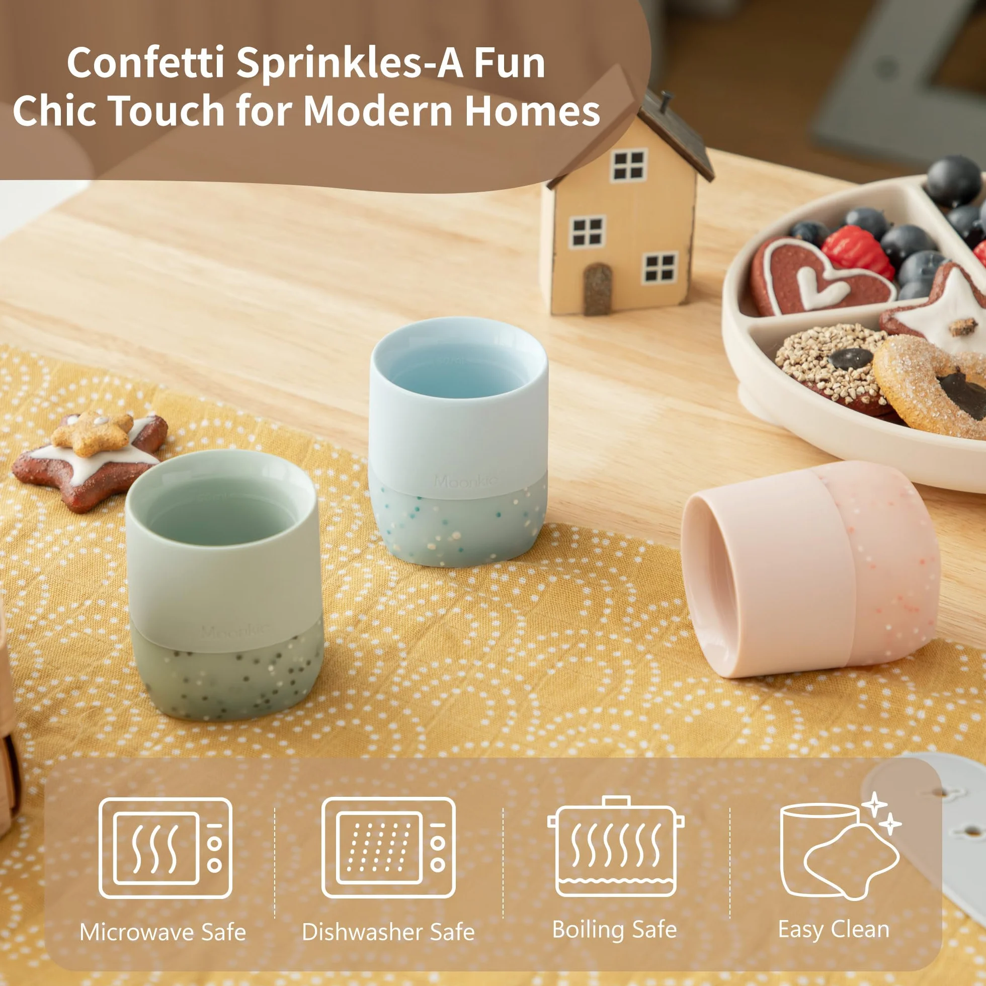 Moonkie Verre Bebe 60ml Lot de 2 Gobelets en Silicone Base Lestée Tasse Bebe Ouverte 4 Mois+ Sans BPA