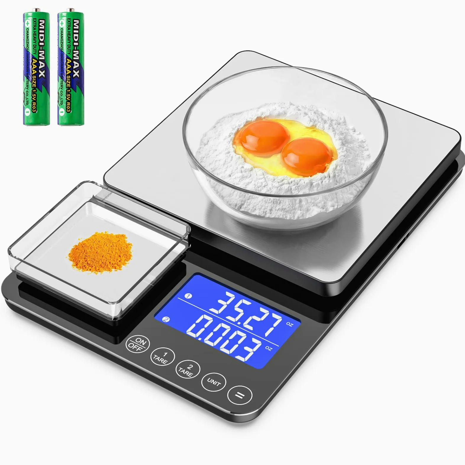 KKZ Balance de cuisine numérique à double plateforme de 15 kg/0,0 g - Haute précision - Avec fonction d'accumulation de tare de 7 unités pour la cuisson, le café, le levain et le pain - Acier