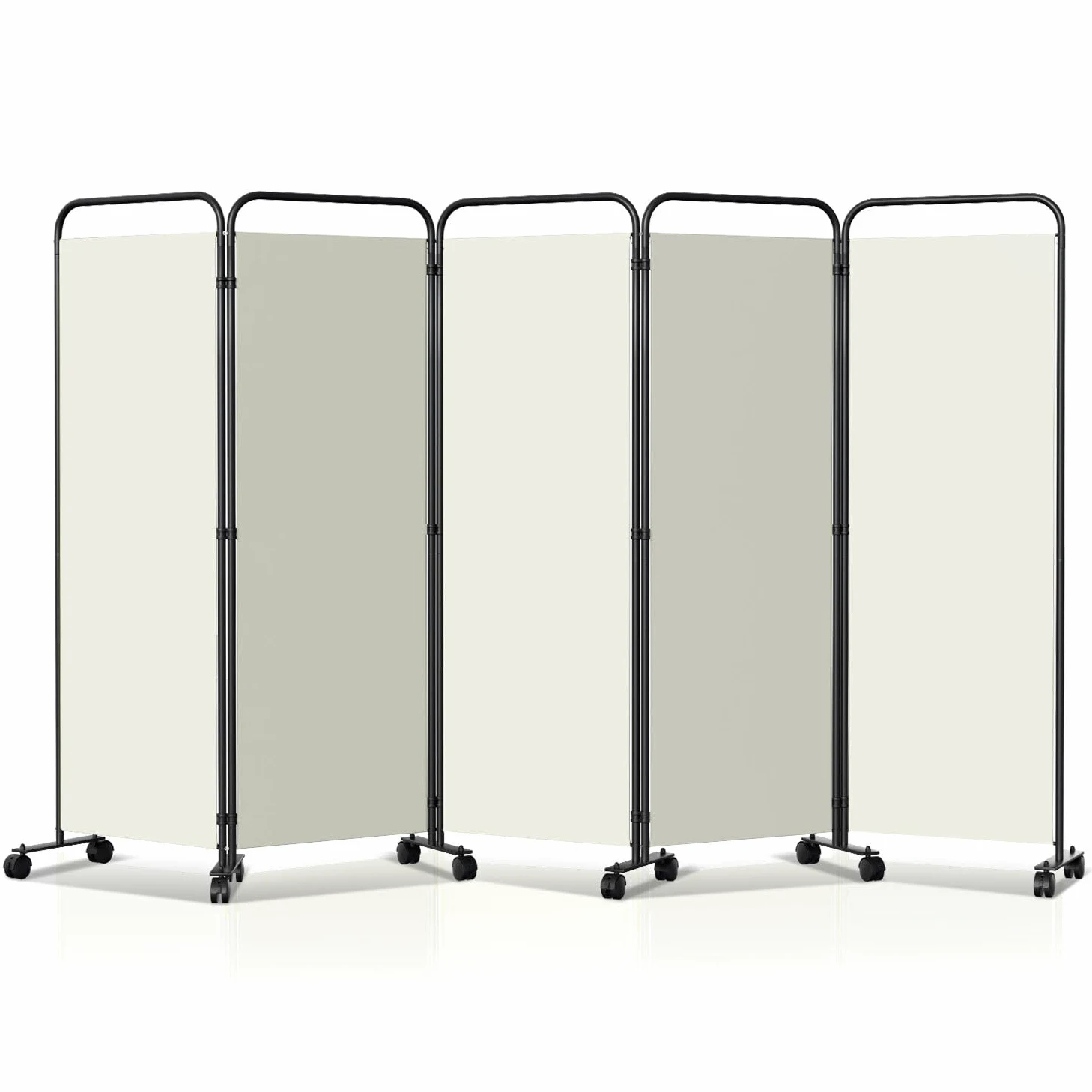 Paravent de séparation de pièce pliable sur roulettes - 5 pièces - 284 x 180 cm - Séparateur de pièce autonome pour bureau et chambre à coucher - Beige