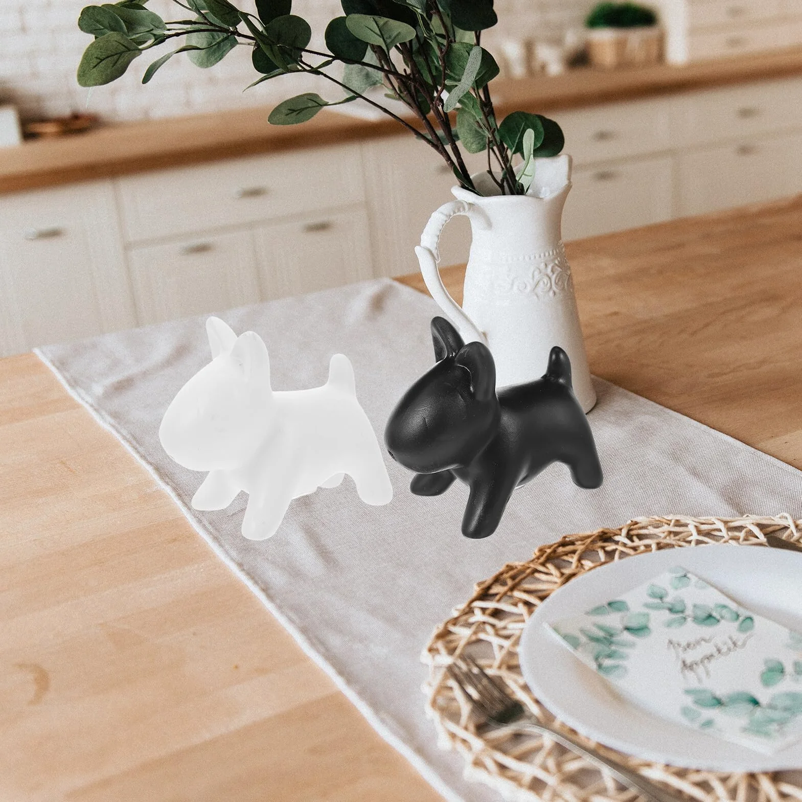 Salières et Poivrières en Céramique Forme Chien Blanc pour Rangement Épices Cuisine
