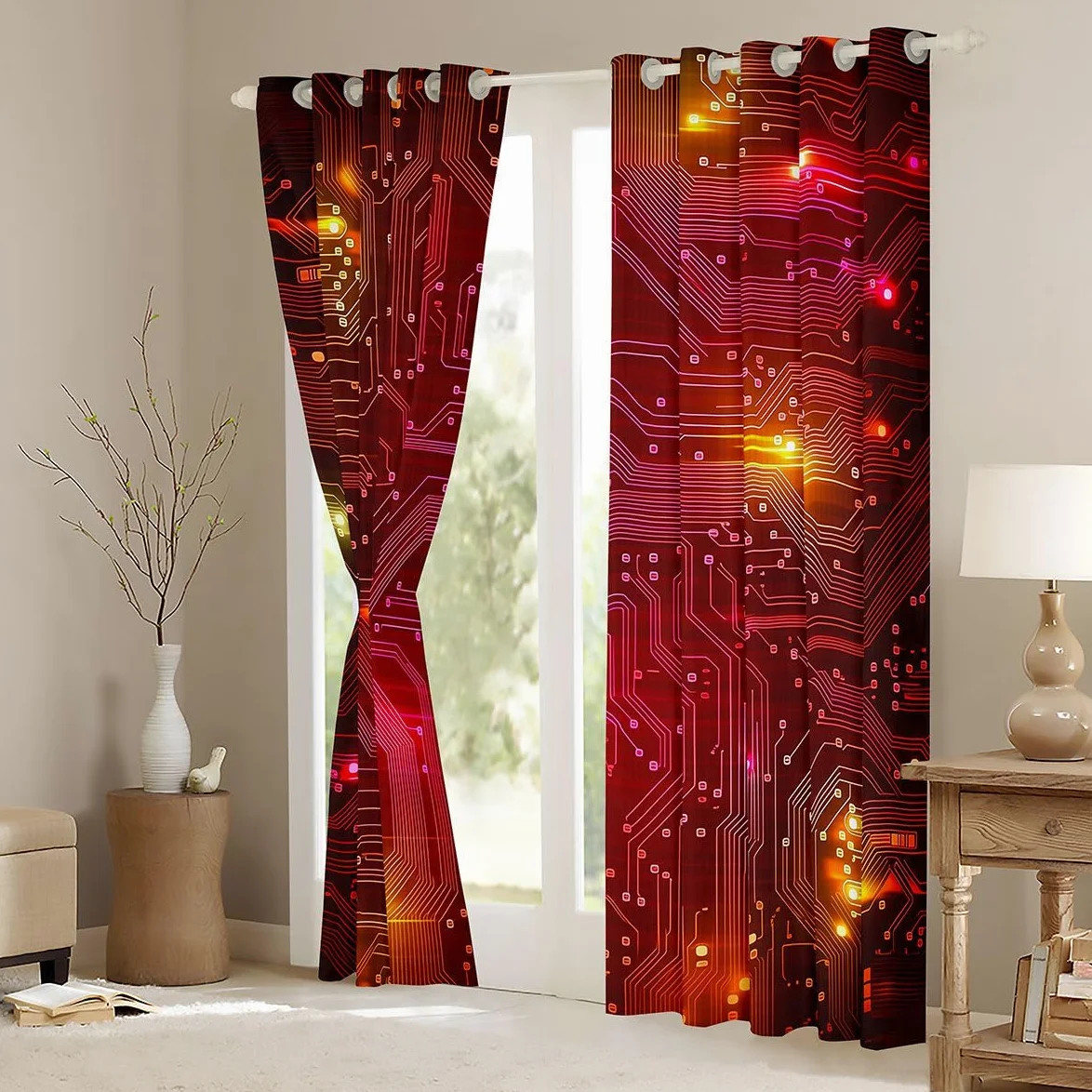Homewish Rideau Occultant 117x183 cm Rayures Luminescentes Jaune Rose Rideau Circuit Imprimé Géométrique Néon Rideaux Voilage Lignes Dégradées Voilage Fenetre Géométrique Scintillant Tendance
