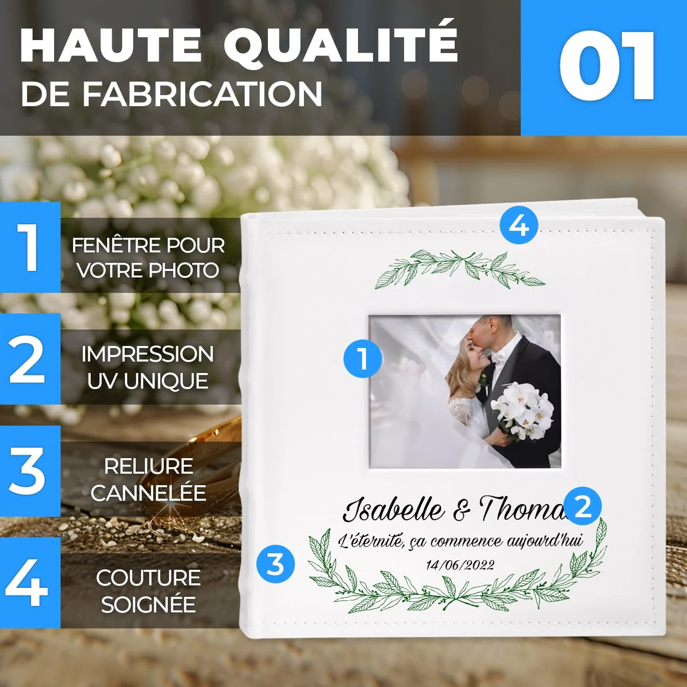 Maverton Album photos à pochettes personnalisé avec poche ouvrable couverture cadeau mariage