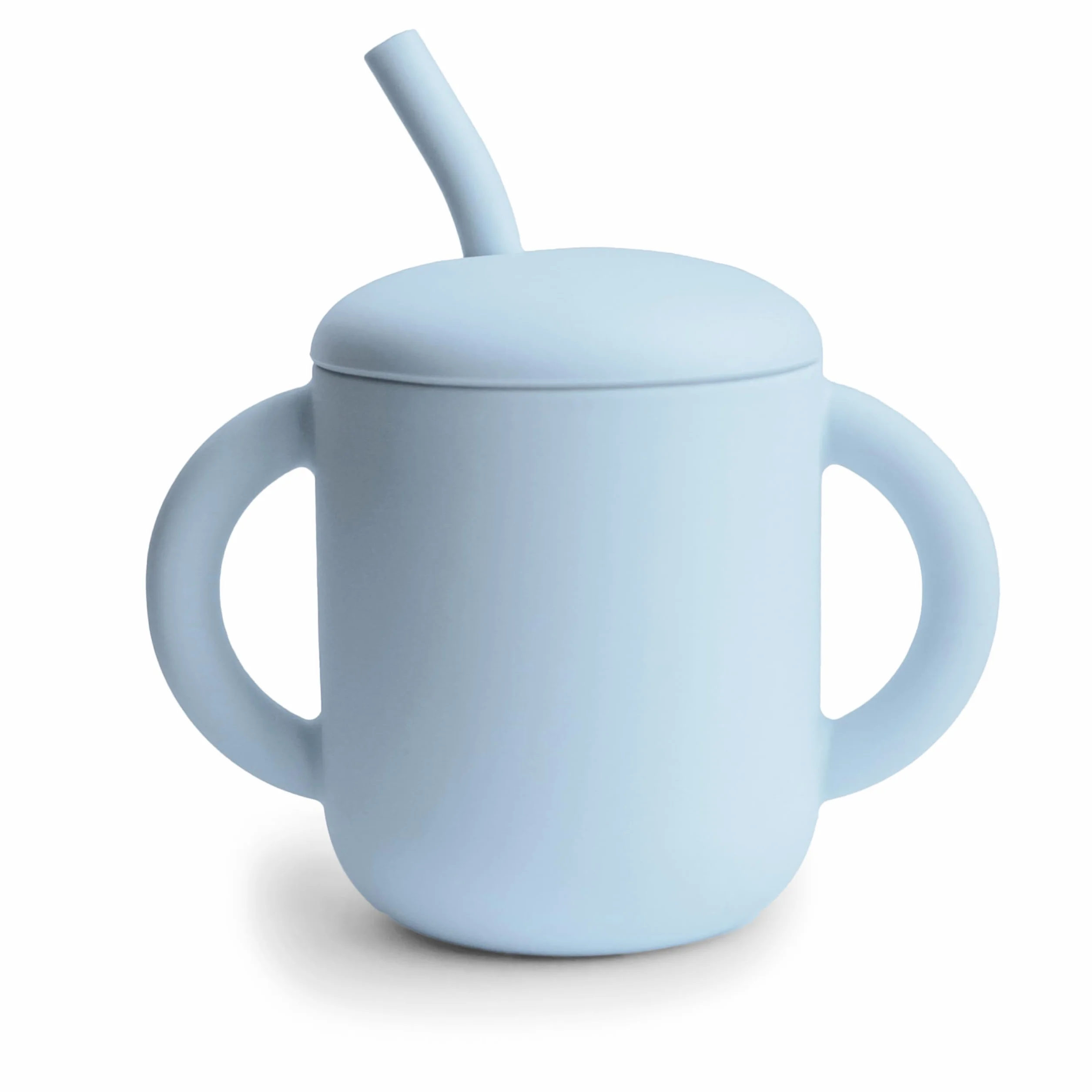 Mushie Tasse d'Apprentissage en Silicone 175 ml avec Paille Anti-Déversement Sans BPA Powder Blue