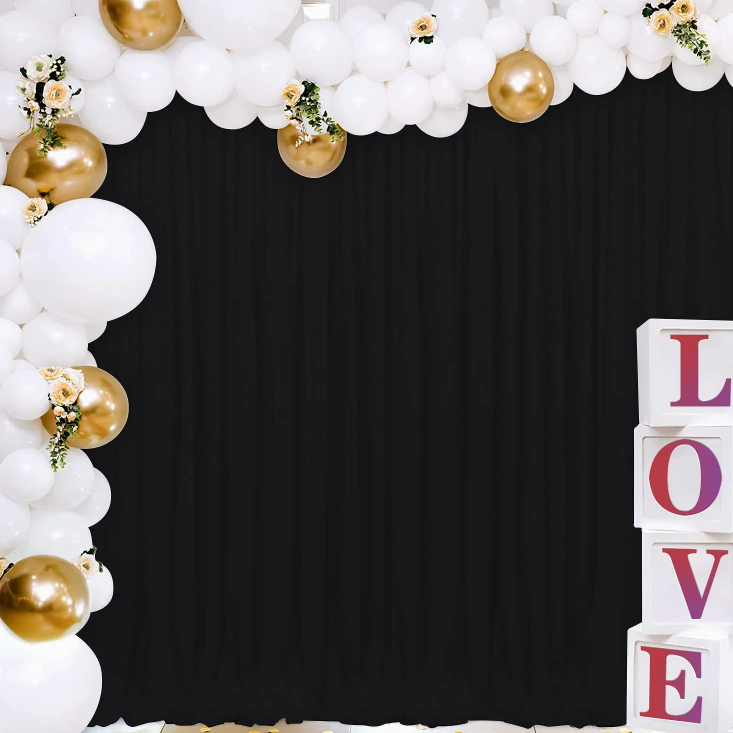 Joydeco Rideau de fond noir sans plis pour Halloween, mariage, fête d'anniversaire, fête à la maison, 1,5 x 2,4 m, 2 panneaux avec passe-tringle