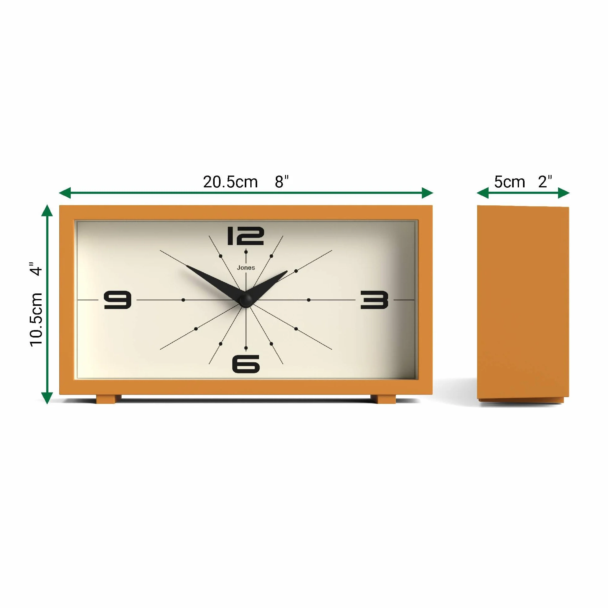 JONES CLOCKS® Odeon Horloge de Bureau Jaune Moutarde Design rectangulaire Moderne Style rétro