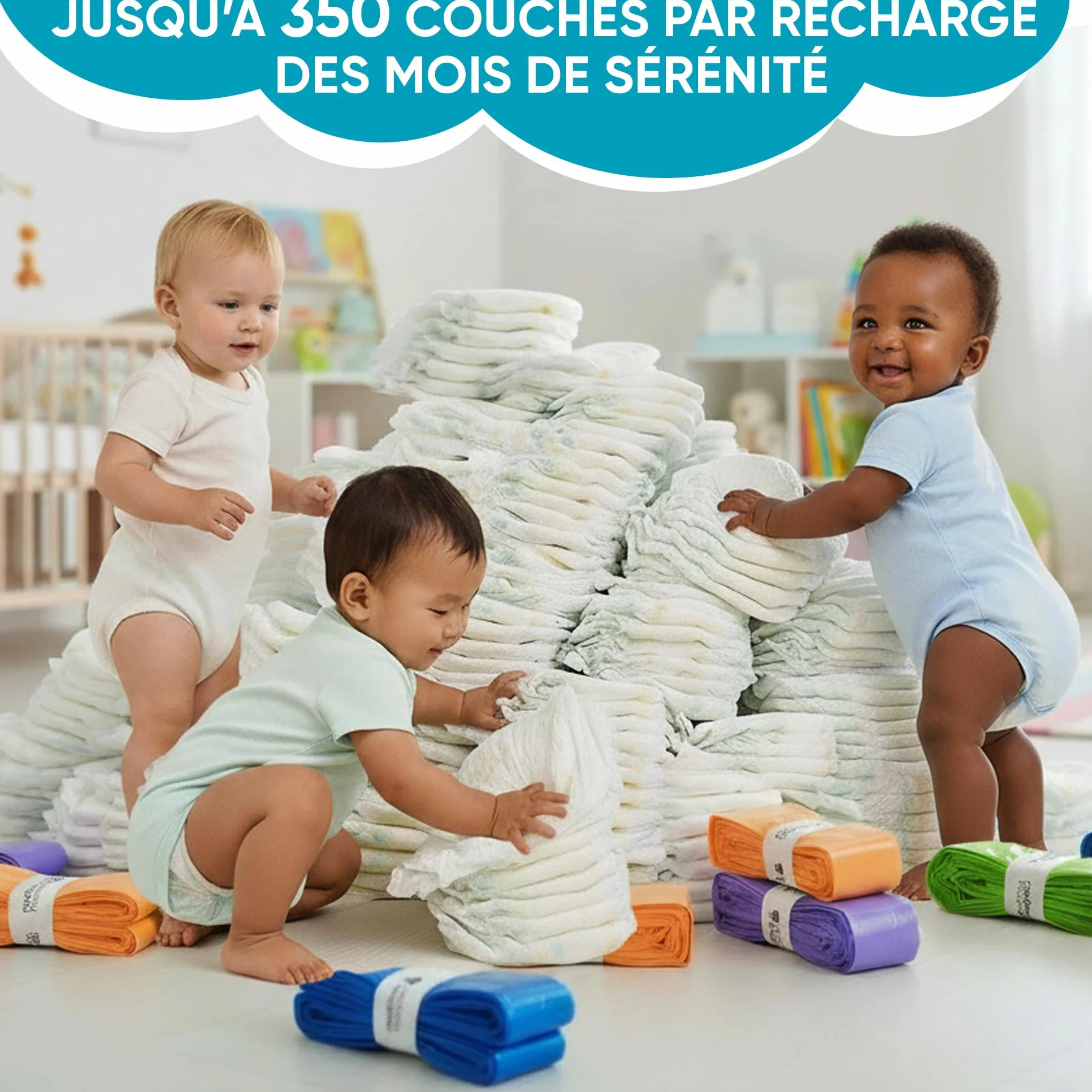 Recharges poubelle couche bébé Tommee Tippee Angelcare 7,5 mètres anti-odeur sans BPA recyclable