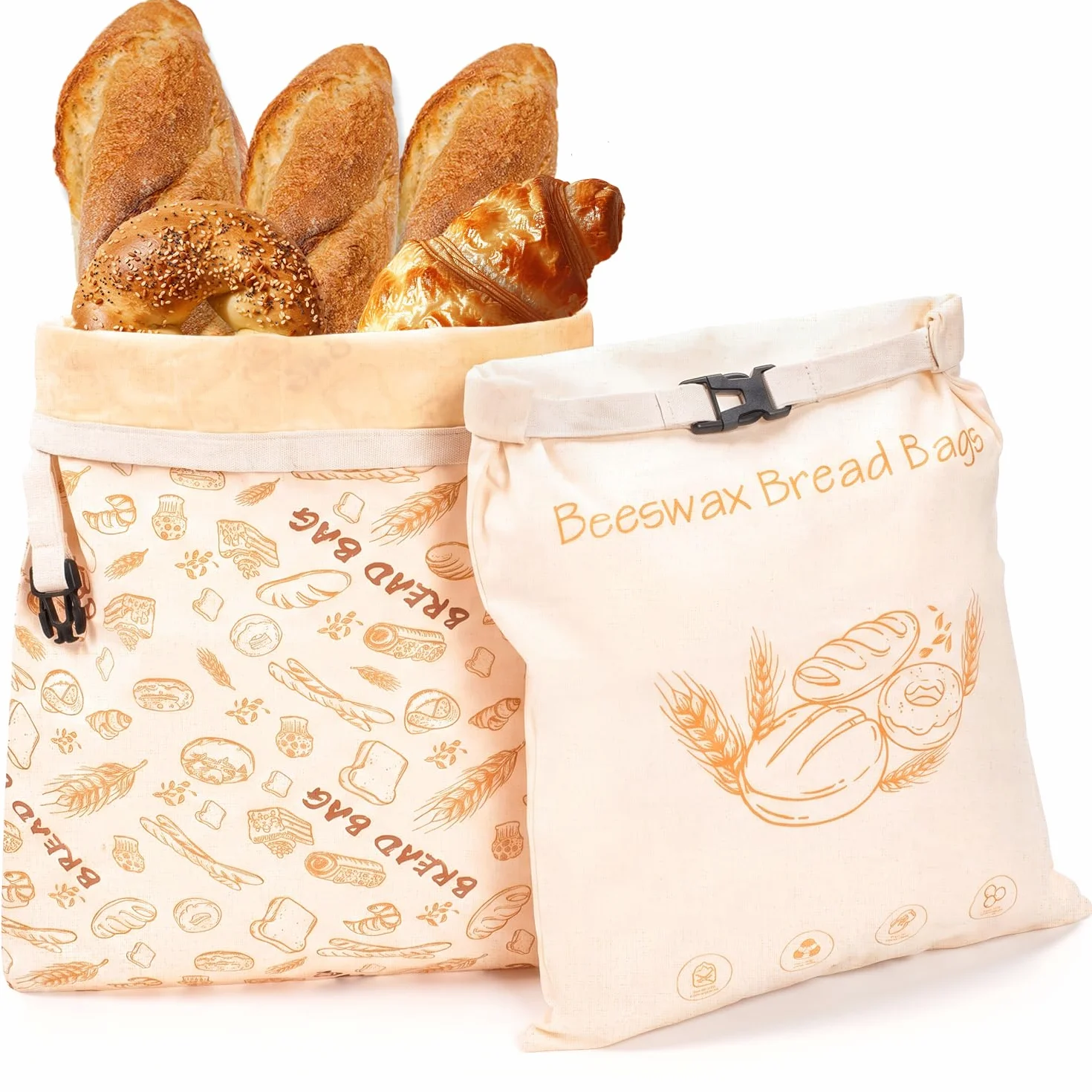 Sacs à Pain en Cire d'Abeille 43x33 cm Réutilisable en Coton Conservation Pain au Levain Baguette