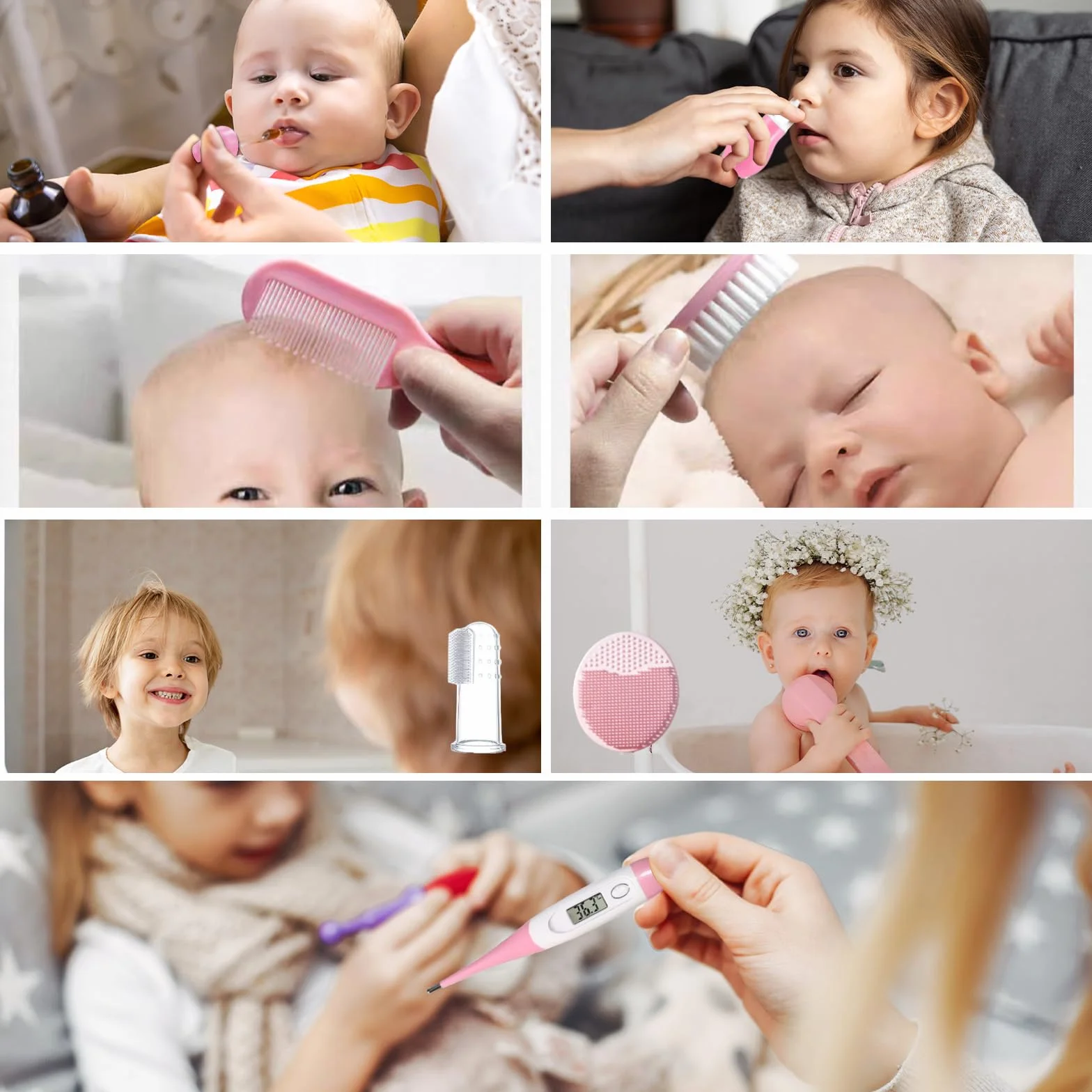 Trousse de Soin Bébé Naissance 12 Pièces, Ensemble Sécurité Sans BPA pour Bébé Rose