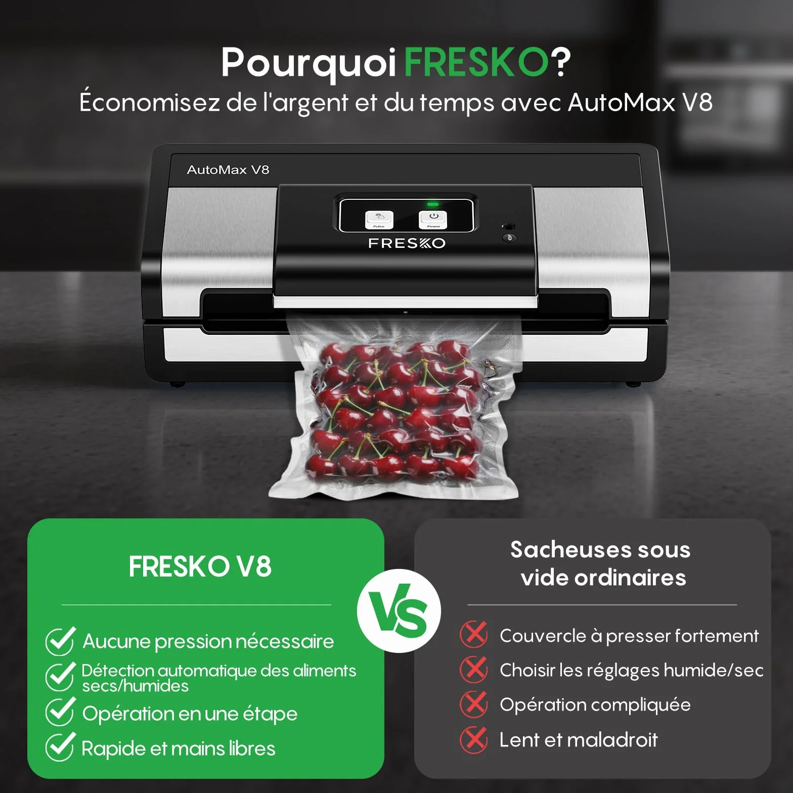 FRESKO Machine Sous Vide Alimentaire 140W AutoMax V8 Sec/Humide Mains Libres