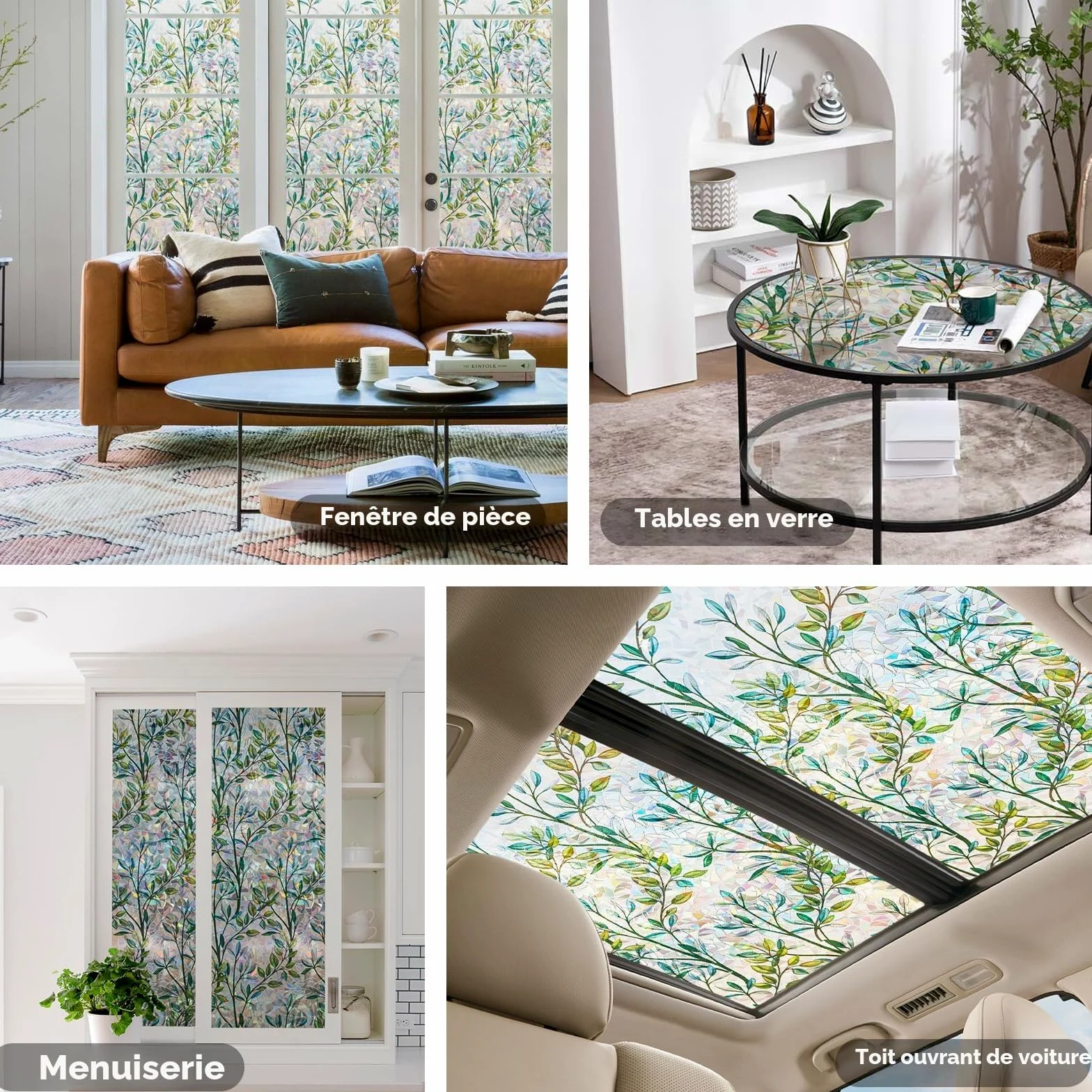 NINETREXFilm d'écran d'intimité pour fenêtre, Film décoratif 3D pour fenêtre, Film de Protection Solaire pour Porte vitrée, Couverture de fenêtre de décoration de Maison Non adhésive,90x400cm