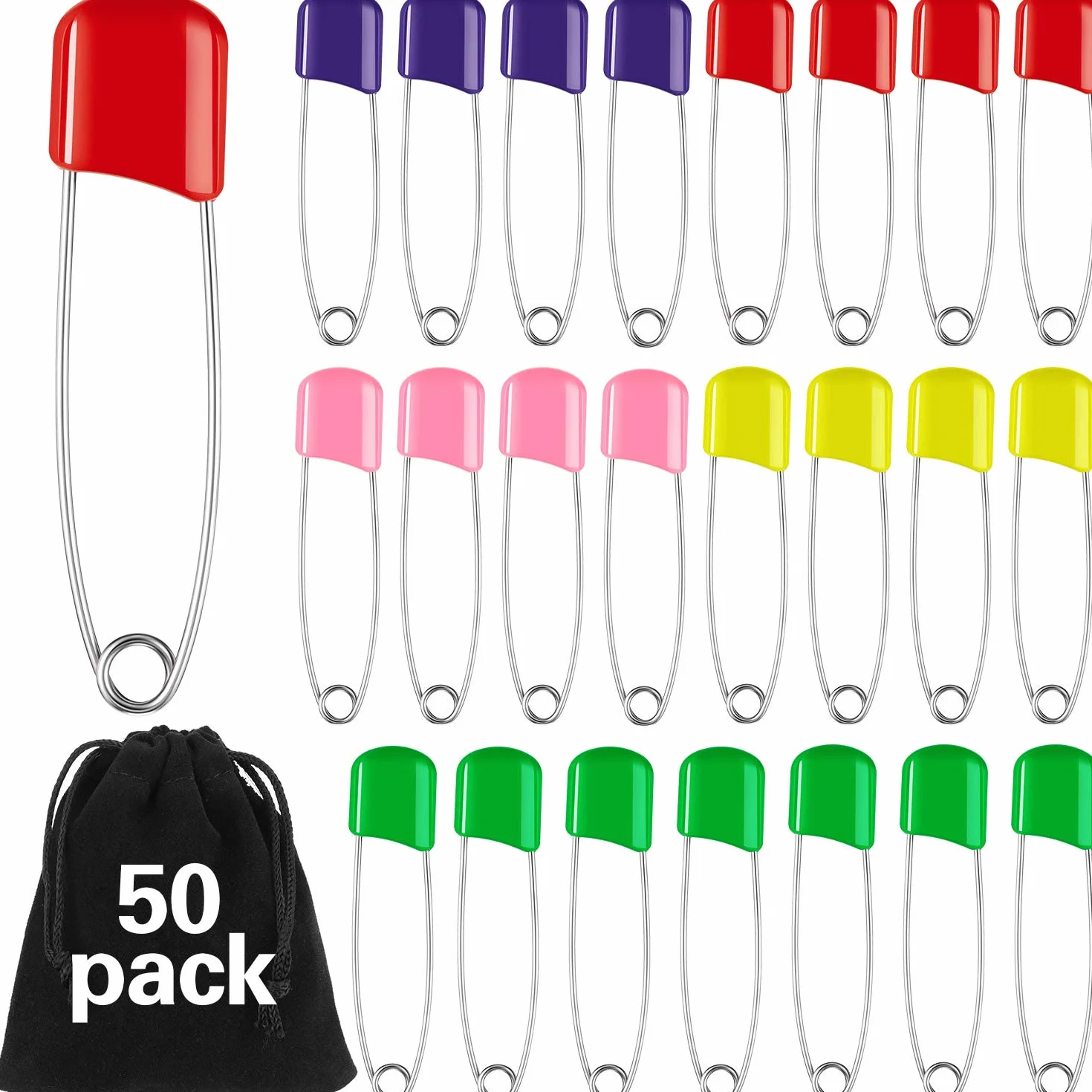 Épingles de sécurité en Acier Inoxydable 5,6 cm Lot de 50 avec Pochette en Velours