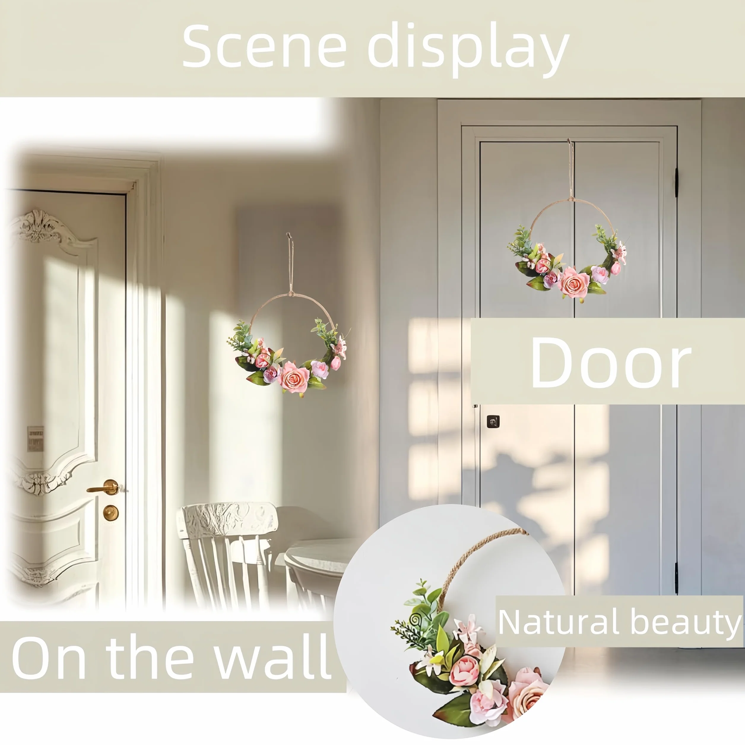 Couronne murale en métal avec orchidée artificielle et eucalyptus - Décoration de porte printanière