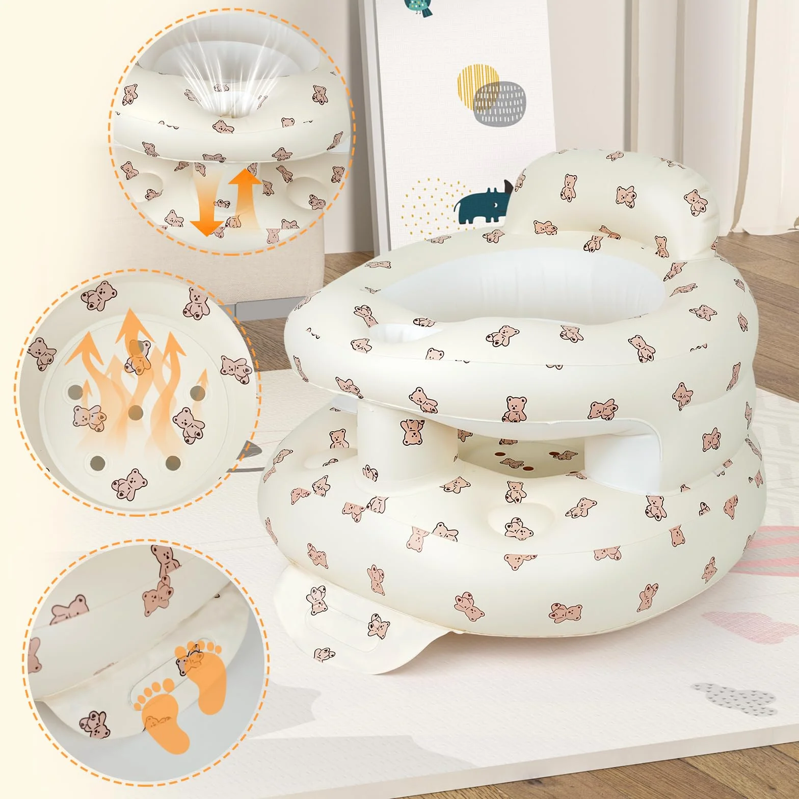 Siège Gonflable Bébé Ultra-Léger Portable avec Soutien Lombaire Cervical pour Voyage Camping 3 Mois+