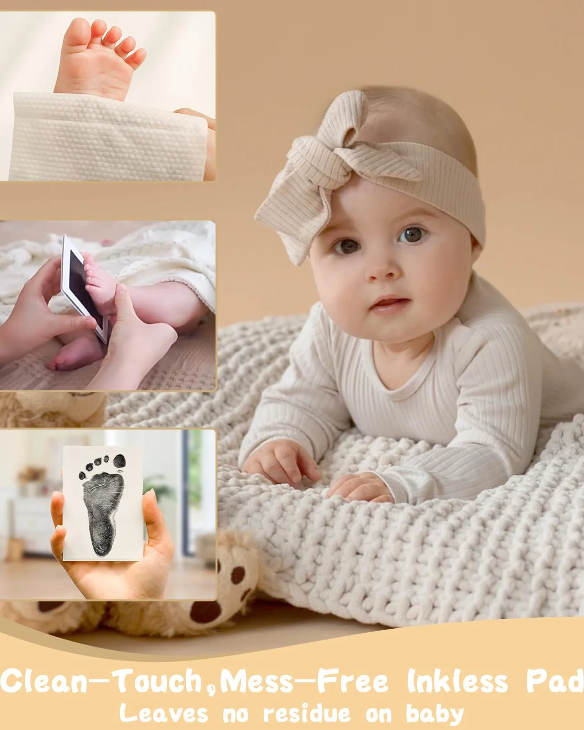 Kit d'empreintes de main et de pied pour bébé nouveau-né 0-6 mois, lot de 4, peau de bébé sans contact avec la couleur