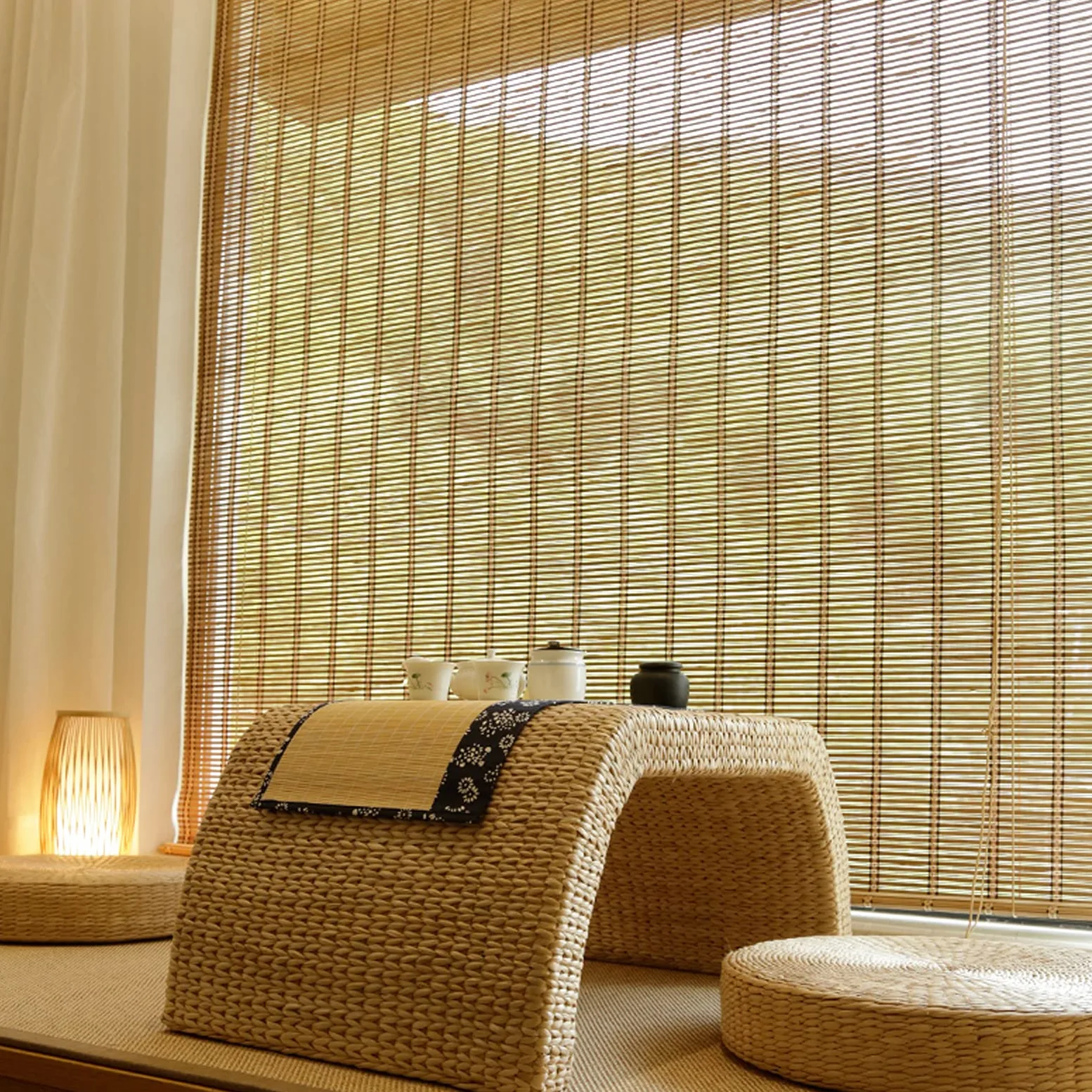 Store Enrouleur Bambou Naturel,Store en Bois,Stores Opaques,Stores Vénitiens,Stores À Rouleaux Romains,75% Protection Solaire Intimité Écran,pour Intérieur/Extérieur (100x240cm/39x95in)